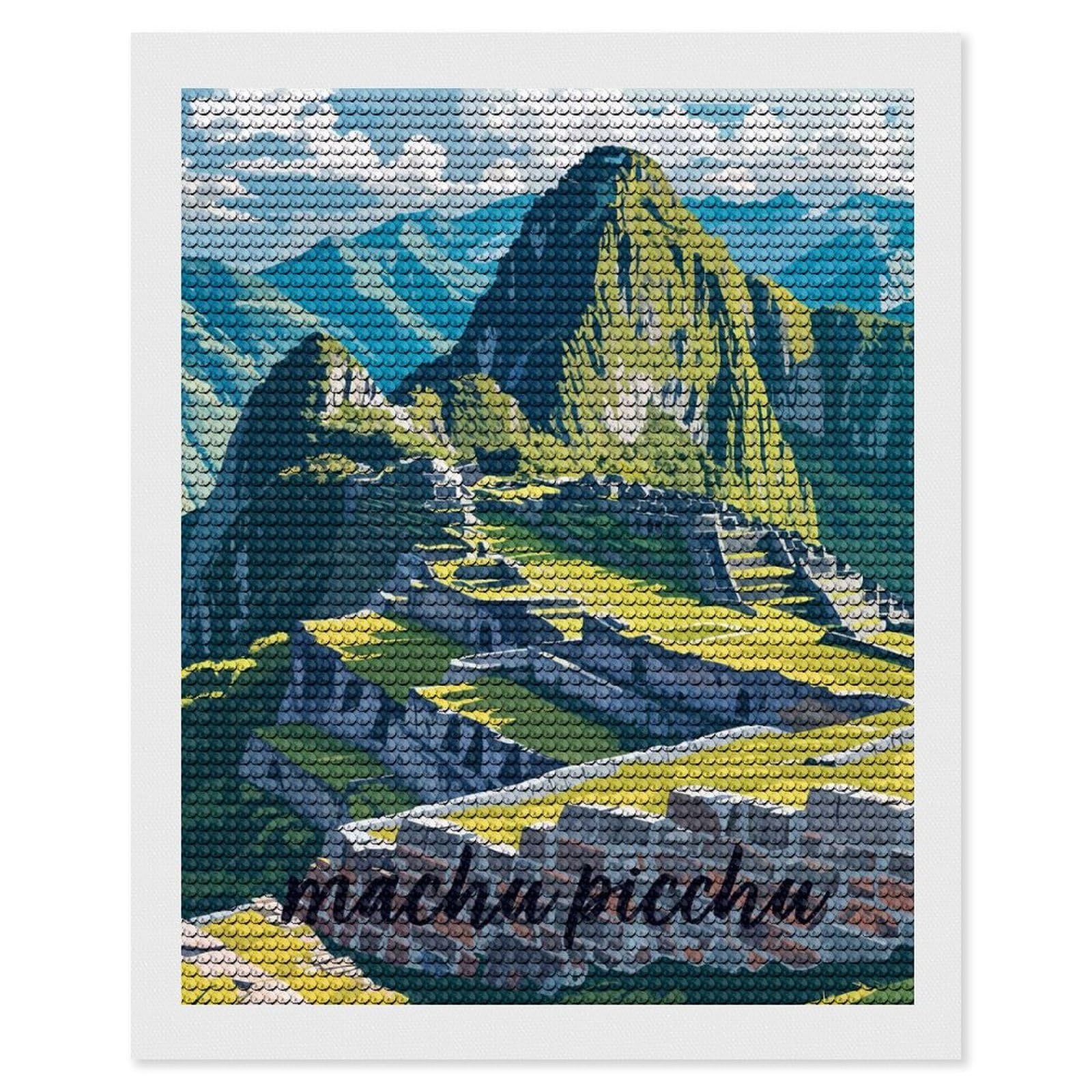 Junmoney Machu Picchu Landscape Illustration Diamond Painting Canvas Set 16"x20", for Beginners, Complete Accessories, Christmas Gift, Modern Decor