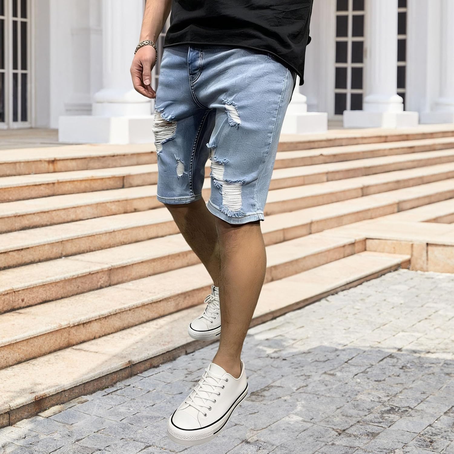 Maiyifu-GJ Men's Casual Denim Shorts Ripped Slim Fit Stretch Skinny Jean Shorts for Men