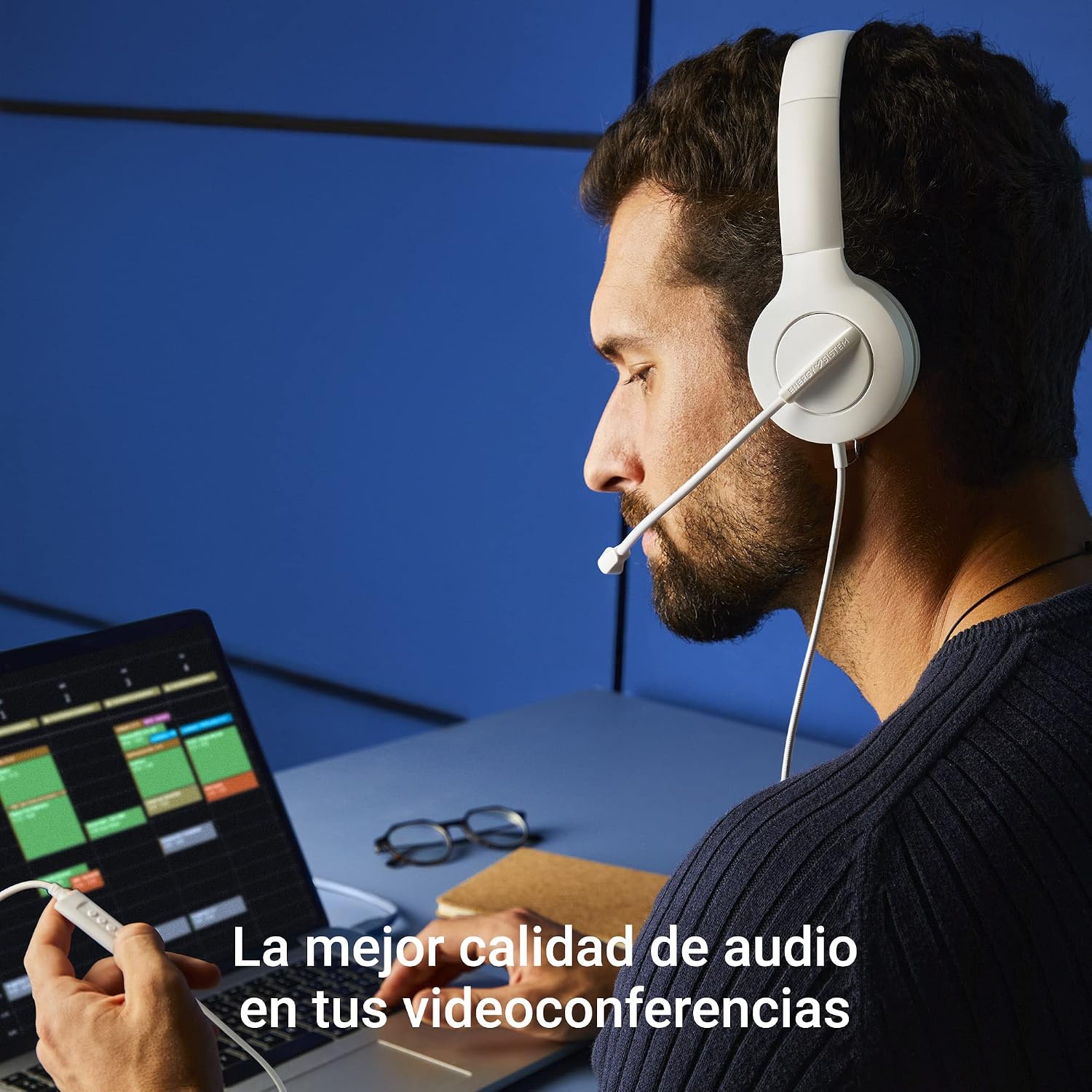 Energy Sistem Headset Office 3 (USB 3.5mm Headset, Volume Control and Mute Function, Retractable Microphone) - White - Image 5