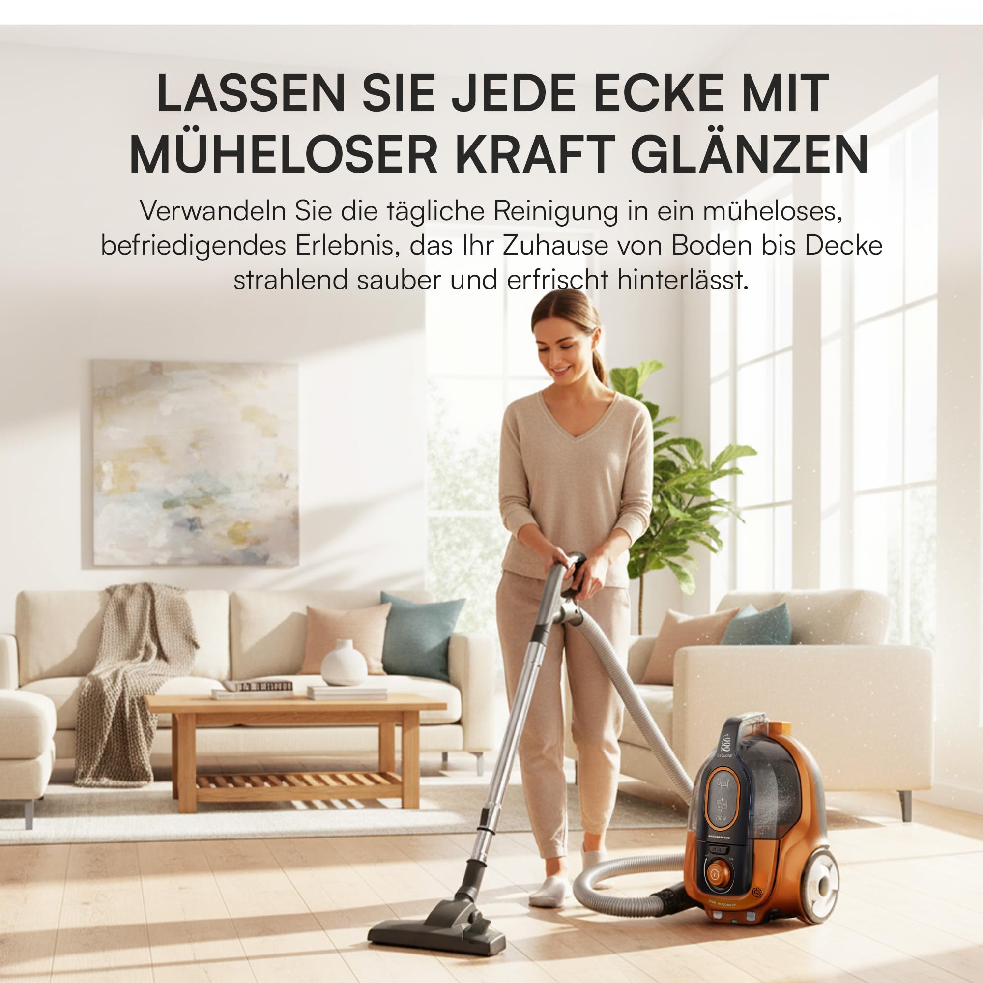 Zyklon-Staubsauger 750 W beutellos HEPA 13 Teleskoprohr automatischer Kabelaufzug leise