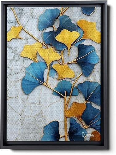 Gold Turquoise Ginkgo Leaf Print, Captivating Plants Wall Art, Ginkgo Biloba Leaf Print Painting, Embrace the Serenity of Nature