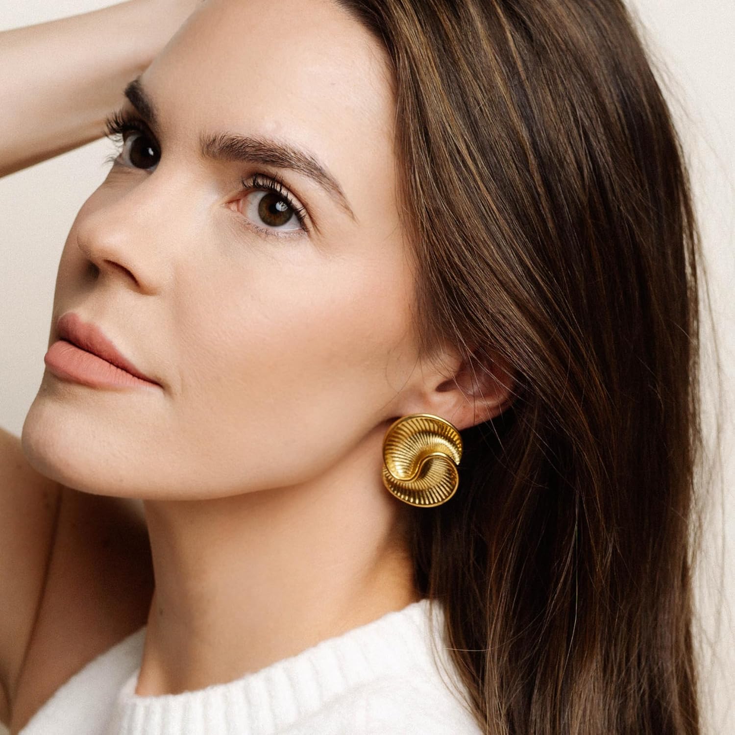 Gold Chunky Statement Earrings – Bold Retro-Inspired Fashion Jewelry for Women - Image 2