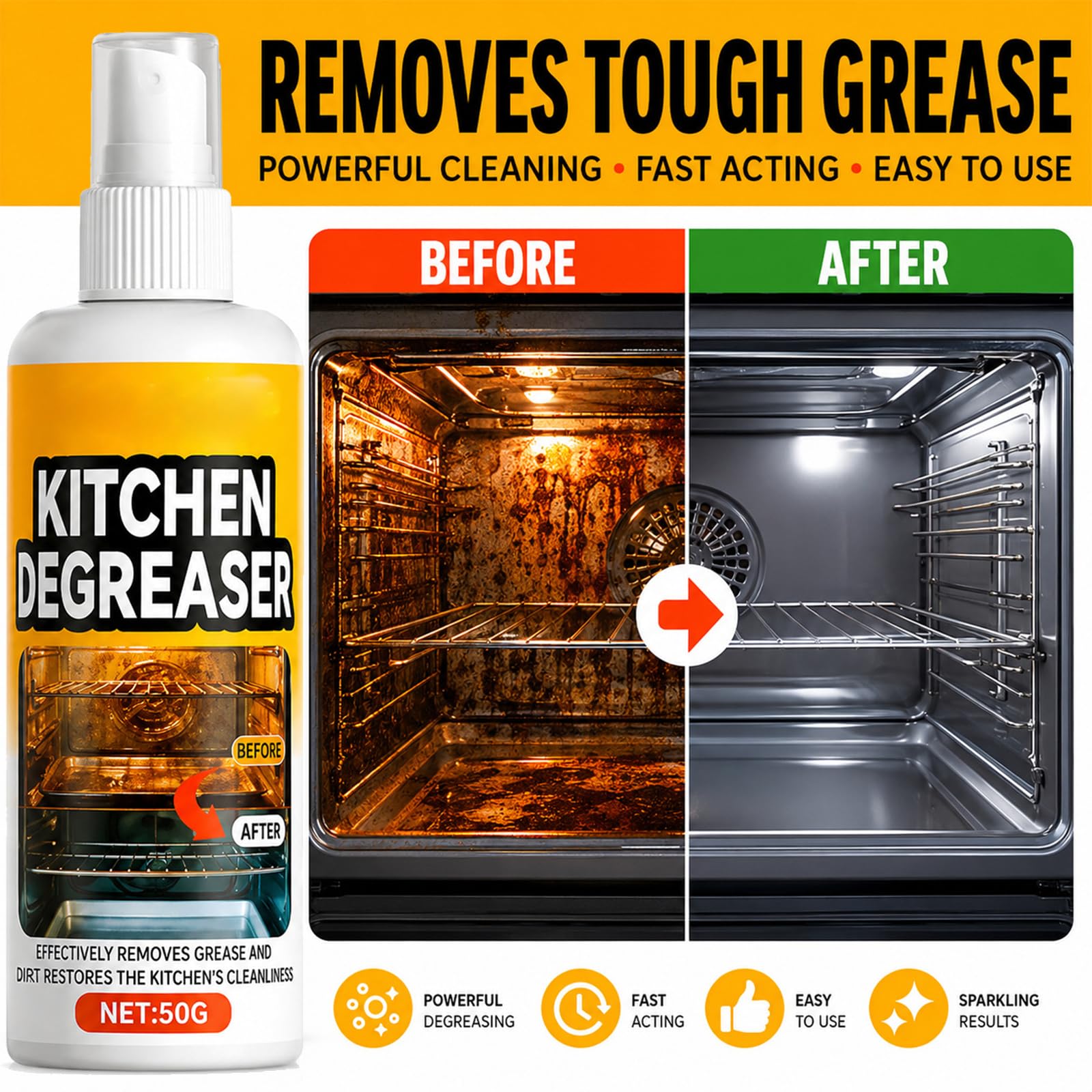 Kitchen Degreaser Spray, Killer Spray, Backofen Herdplatte Grill50ml (3PCS)