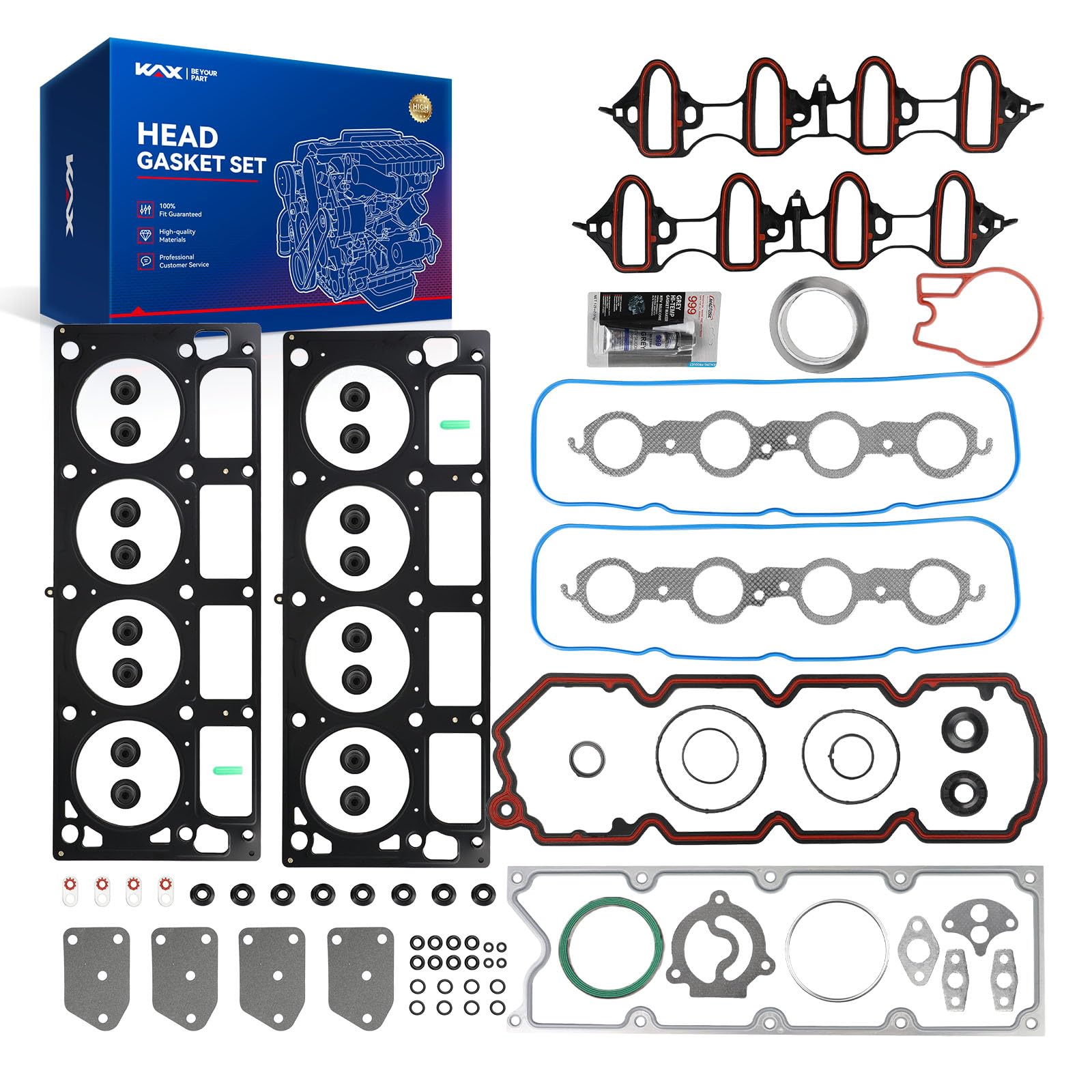 KAX Head Gasket Set for Chevy Silverado 1500 2002-2007 4.8L, 2002-2013 5.3L
