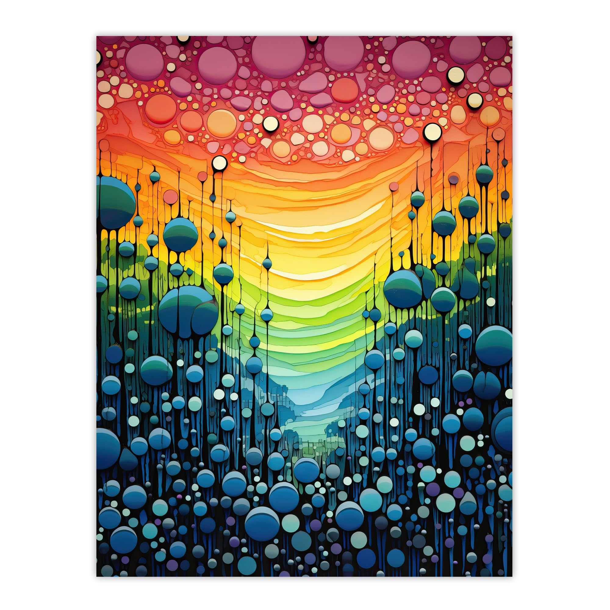 Rainbow Bubbles Wall Art Print - Abstract Colourful Painting Artwork - Bold Vibrant Poster - W24 inch x H32 inch