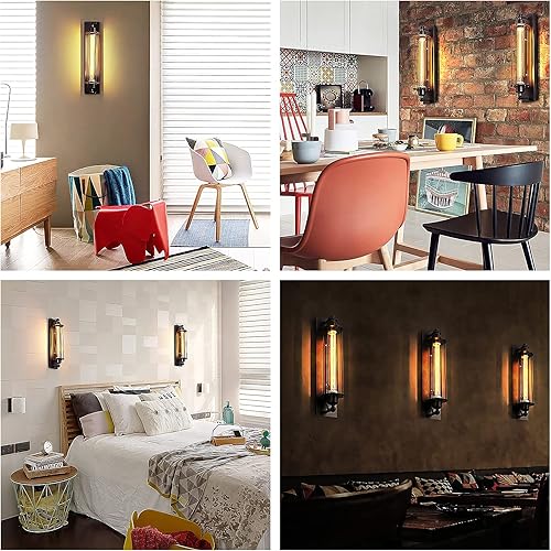 Miniatura 4 de Lámpara de pared rústica, aplique de pared industrial vintage para interiores, aplique de pared rectangular de hierro forjado retro, aplique de