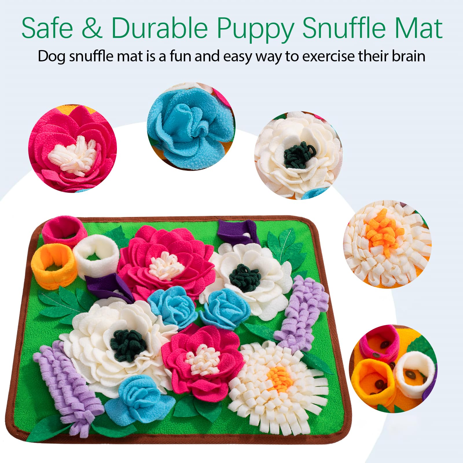 Schnüffelmatte für Hunde, Leckerlis, Fütterungsmatte für kleine/mittelgroße Hunde, rutschfest, tragbar, langlebig, interaktives Hunde-Puzzle-Spielzeug, fördert natürliche Futtersuche (Grün)