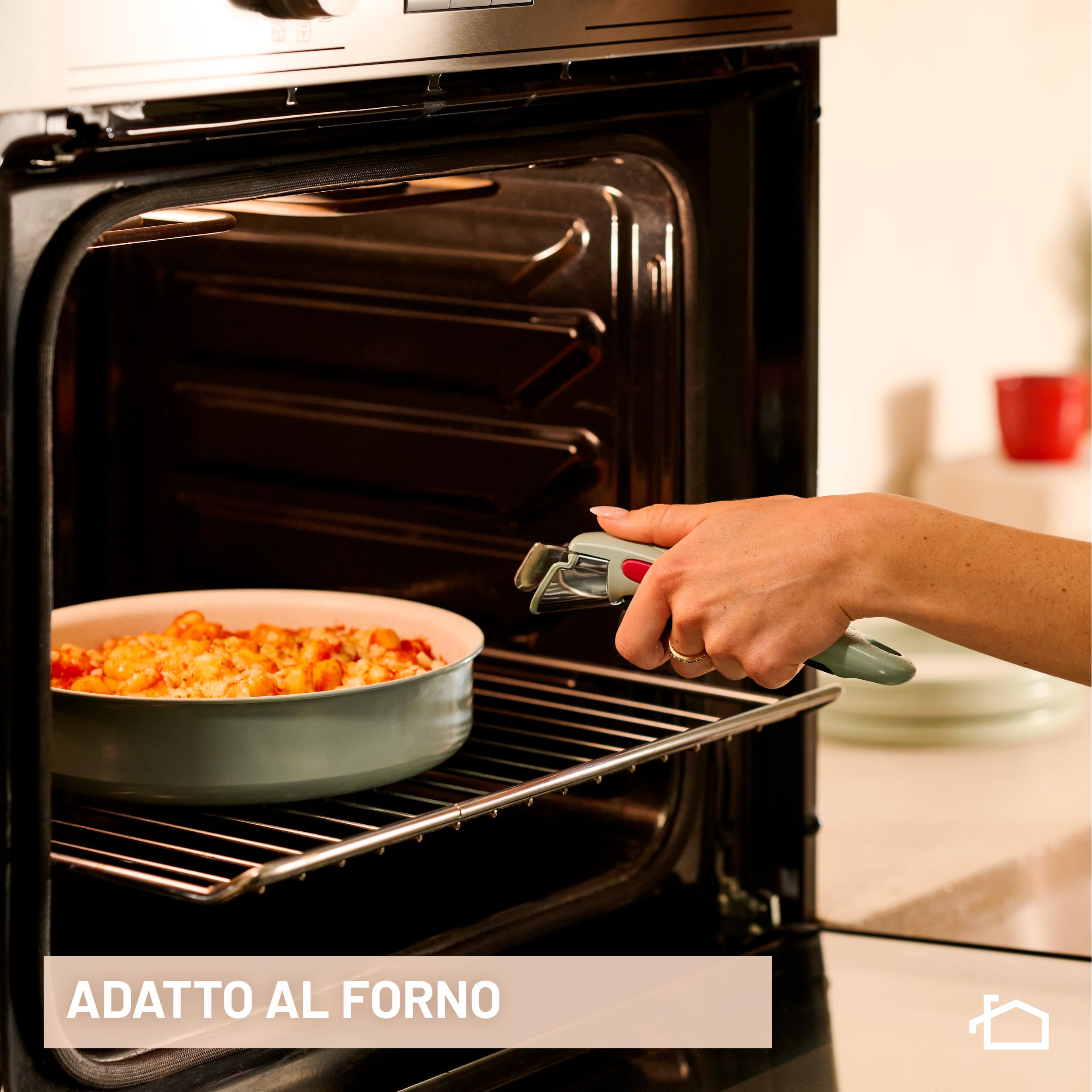 Lagostina Ingenio Pastel, Set di Padelle Antiaderenti 4 Pezzi con Manico Rimovibile, Compatibili con Induzione e Forno, Design Salvaspazio, Colore Salvia