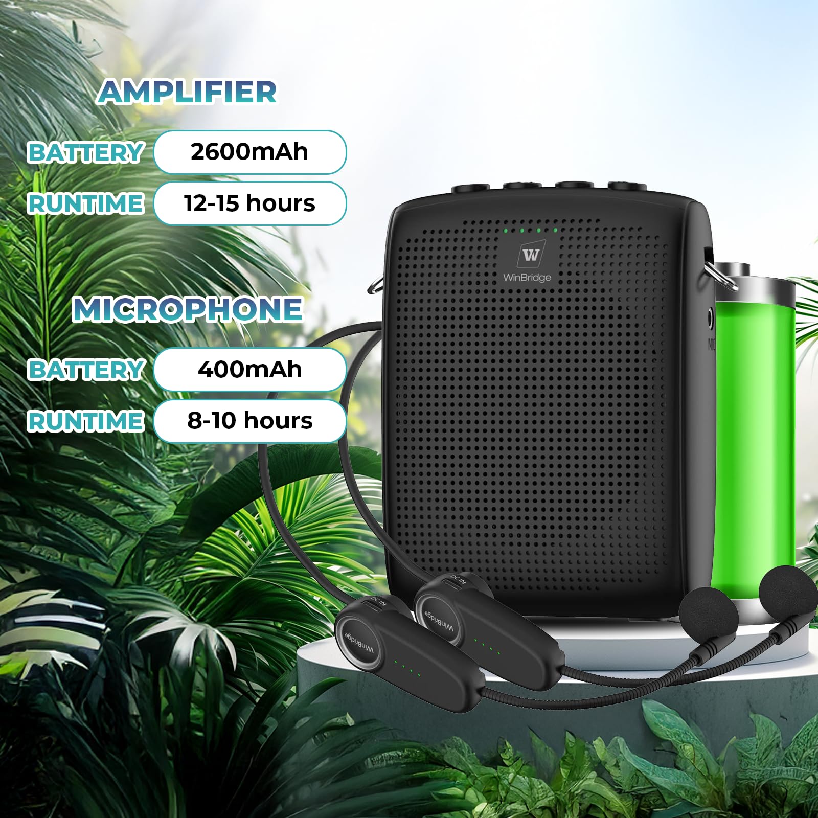 Mini amplificateur de voix sans fil avec deux microphones Bluetooth, haut-parleur mégaphone portable, système de sonorisation rechargeable pour l'enseignement, petit haut-parleur rechargeable