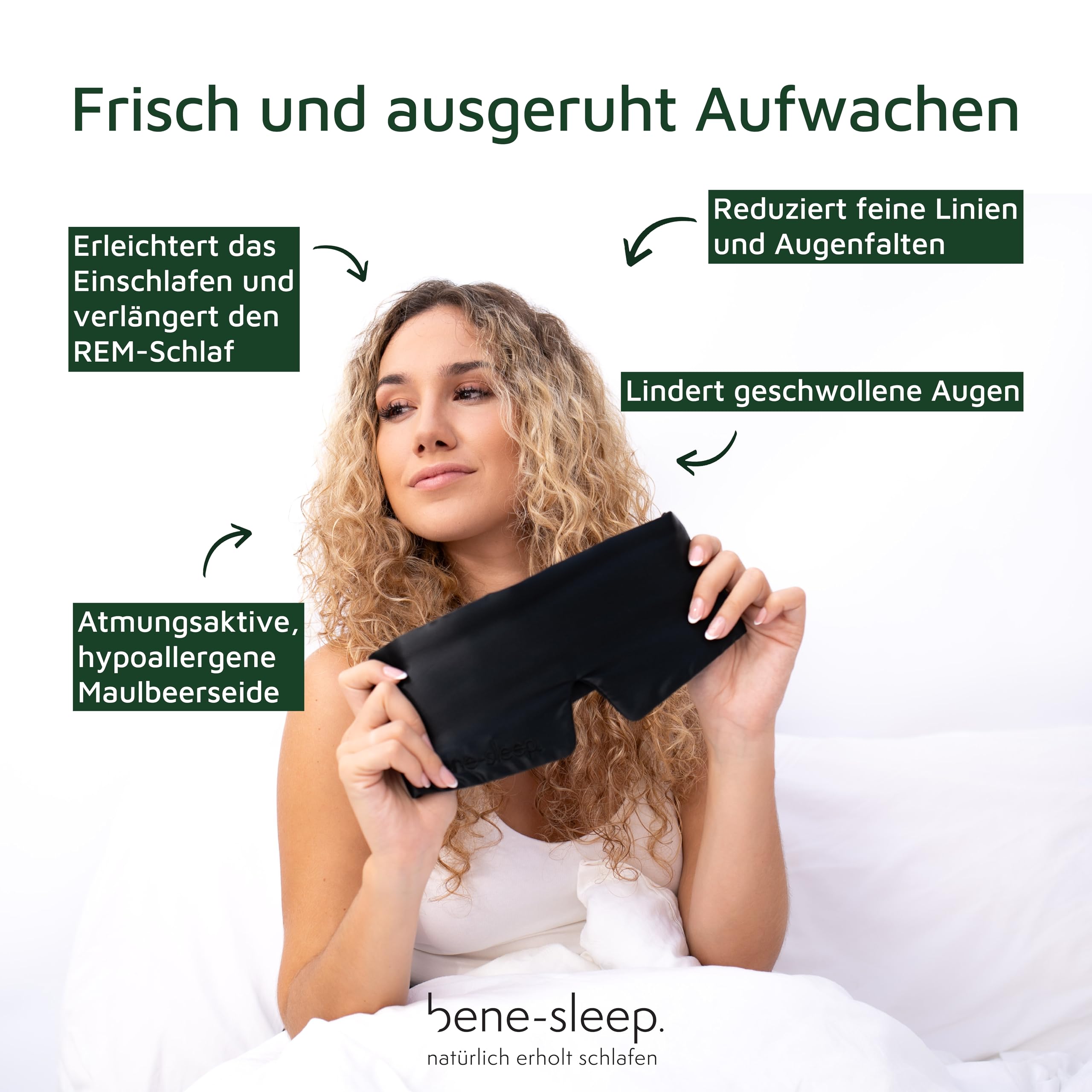 Premium Seidenschlafmaske – 100% lichtdicht – Weiche Polsterung – Hautfreundlich Augenbrille für erholsamen Schlaf – Für längeren REM-Schlaf und schnelleres Einschlafen (Schwarz)