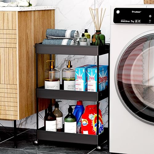 Miniatura 73 de Spacekeeper - Carro de almacenamiento de 4 niveles, organizador de estantería móvi,l para cocina, baño, lavandería, Blanco Blanco,Gris,Negro