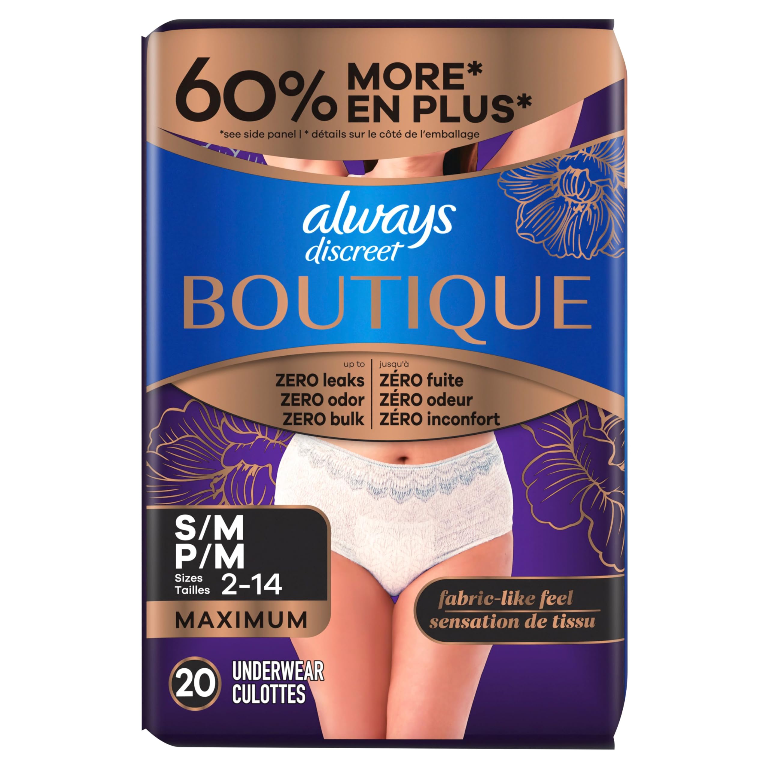 Always Discreet Boutique, Inkontinenz & Postpartum Unterwäsche für Damen, hohe Taille, Größe S/M, Rosa, maximale Saugfähigkeit, Einweg, 20 Stück