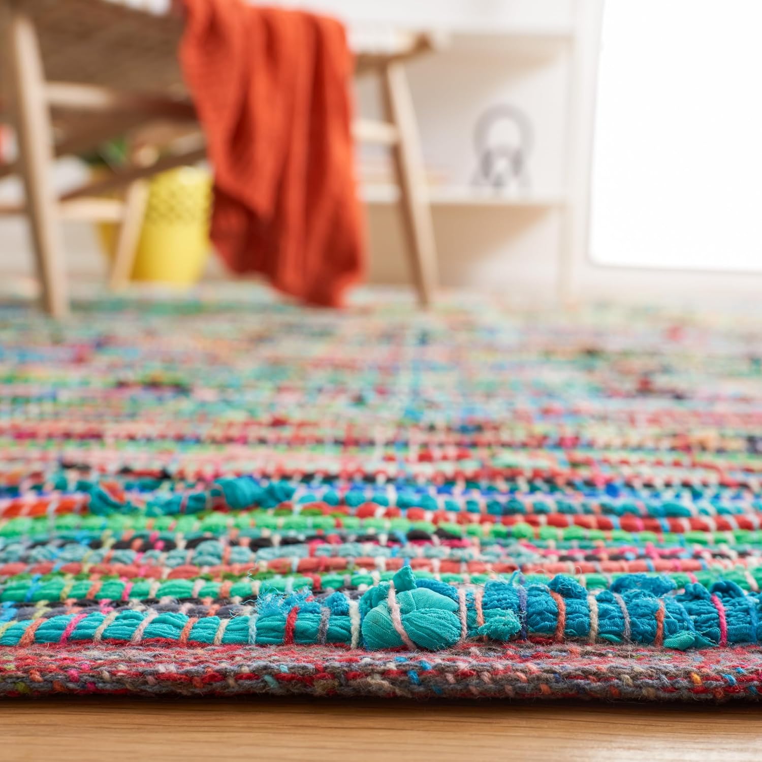 SAFAVIEH Rag Rug Collection Runner Rug - 2'3" x 8', Green & Multi, Handmade Boho Stripe Cotton, Ideal for High Traffic Areas in Living Room, Bedroom (RAR240E)