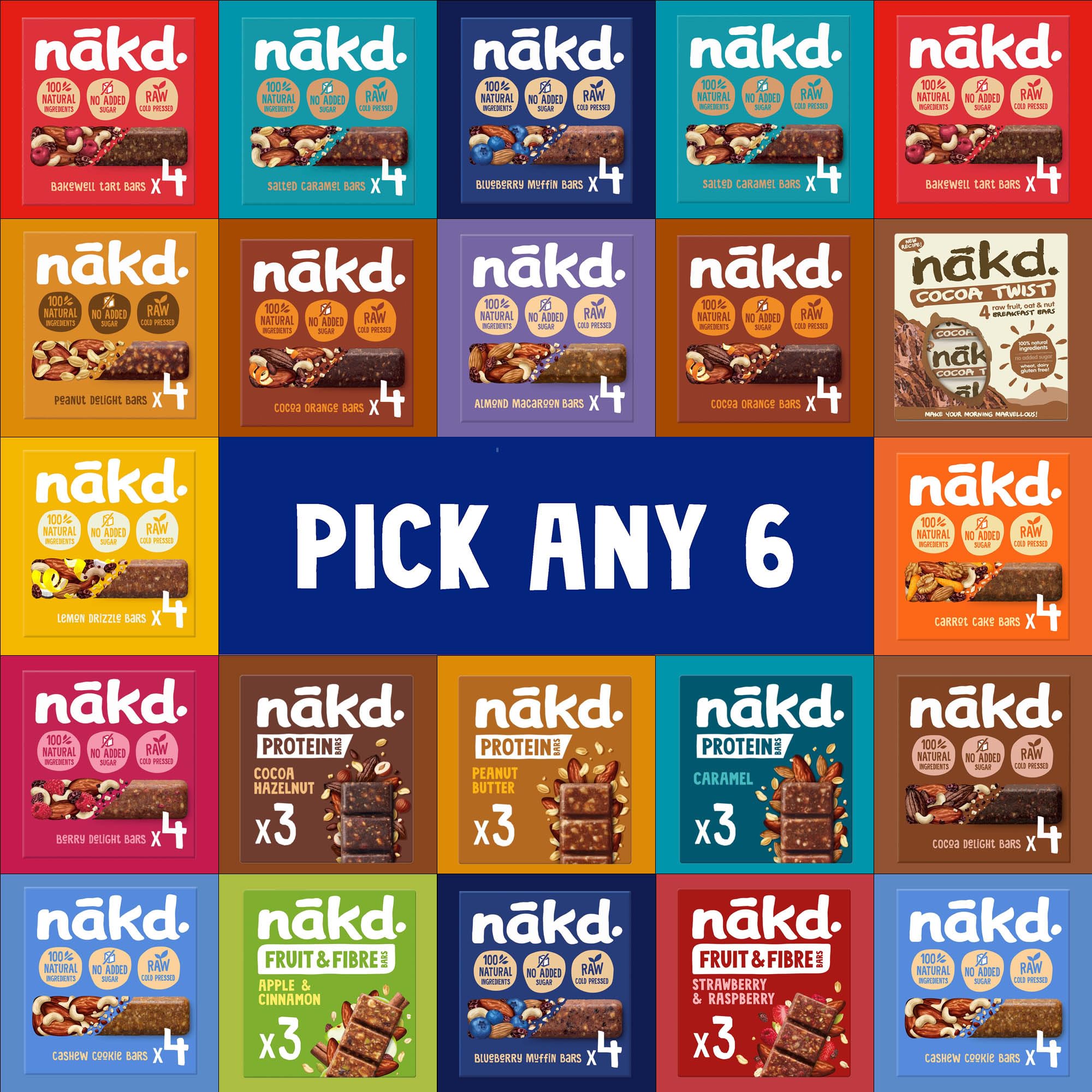 Nakd Bars Multipack Pick Any 6 (24 x 3045g) Including Nakd Protein Bars. Vegan Snacks, Gluten