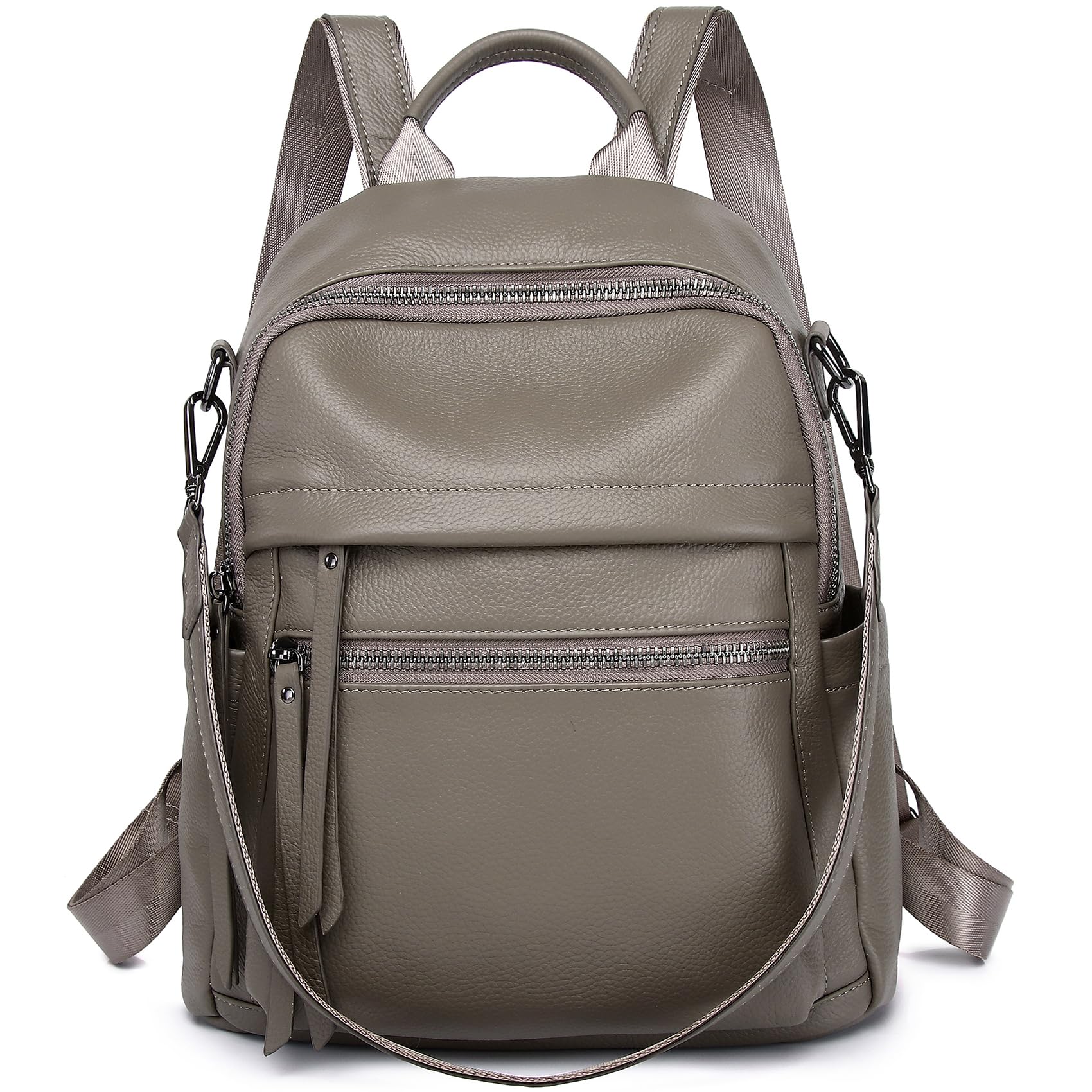 Wesccimo Genuine Leather Backpack Purse For Women Grey Real Soft Leather Convertible Ladies Daypack Shoulder Bag