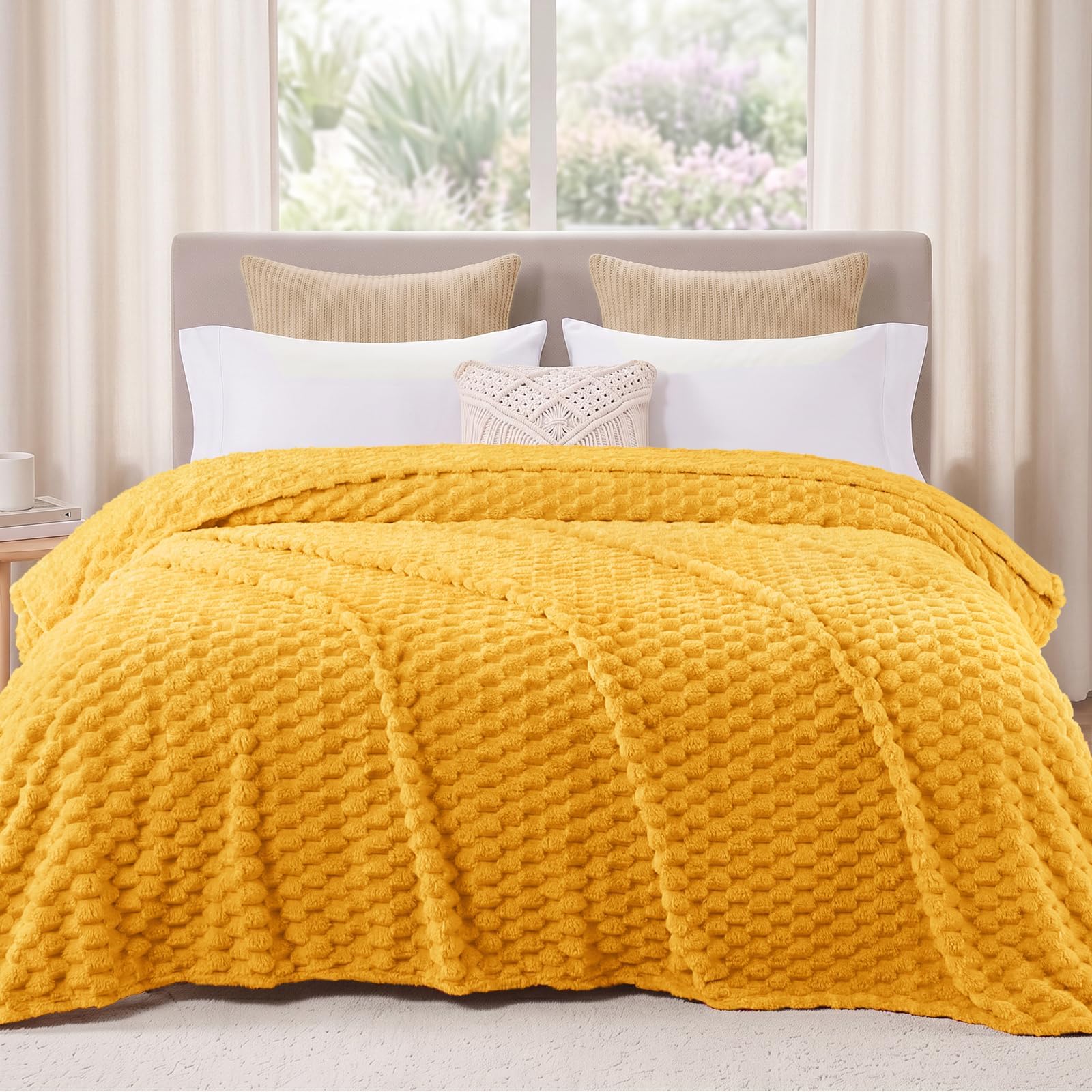 Exclusivo Mezcla 3D Fleece Twin Size Blanket for Bed, Mustard Yellow