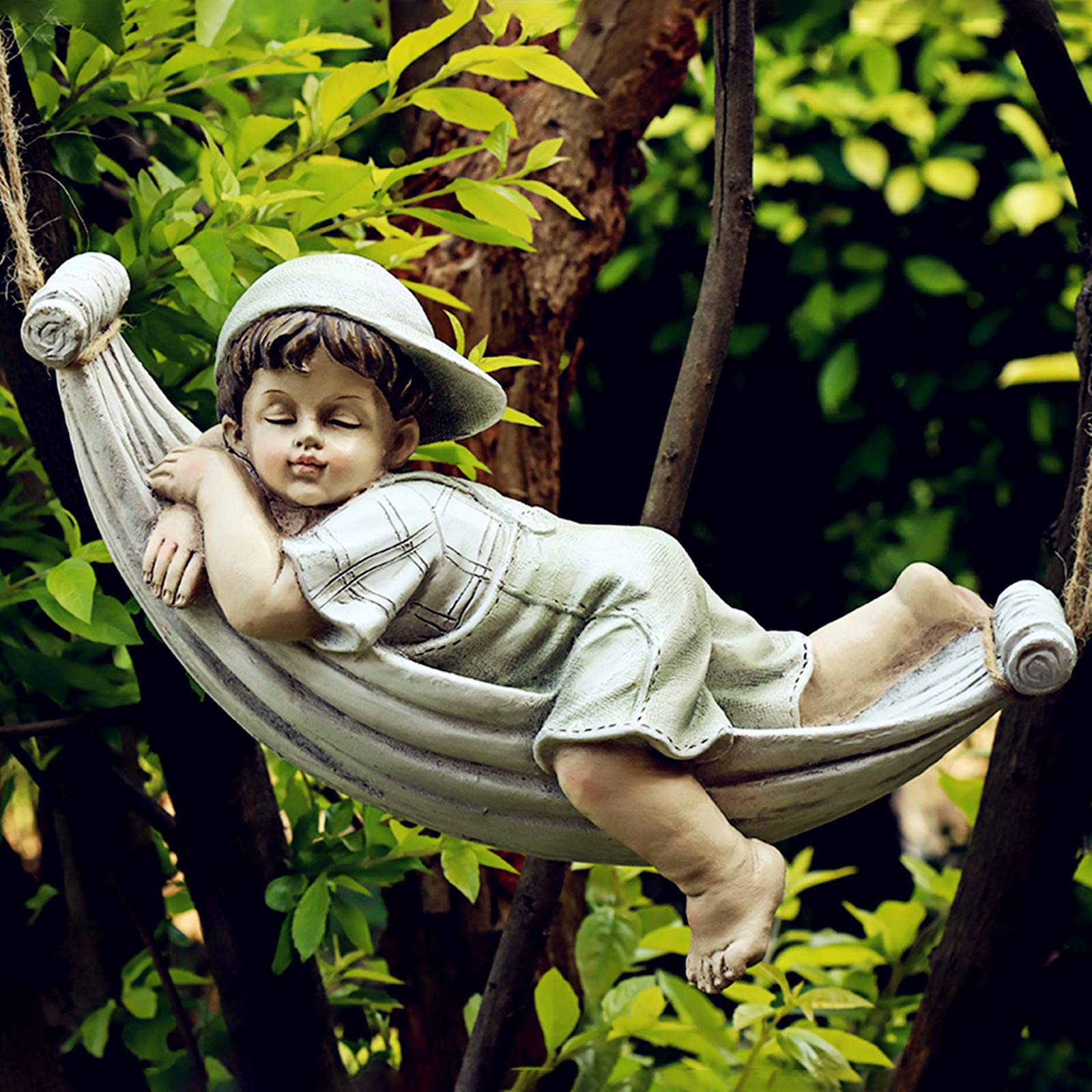Buy Boy Garden Statue, ing Little Boy Statue in a Bed Hanging from a