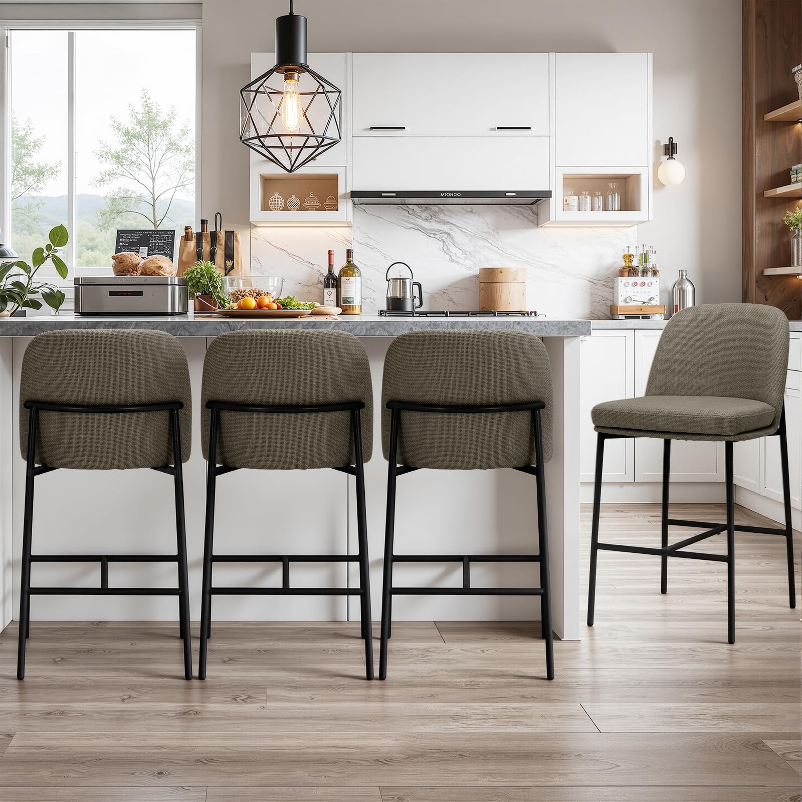 COLAMY Counter Height Bar Stools Set of 4, 25 Inch Modern Fabric Kitchen Island Stools with Back, Upholstered Counter Barstools Armless Bar Chairs