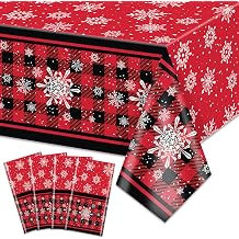 4 Pcs Buffalo Plaid Snowflakes Christmas Tablecloths, 86 x 51 Inch Winter Holiday Kitchen Dining Table Decoration for Home Party Decor