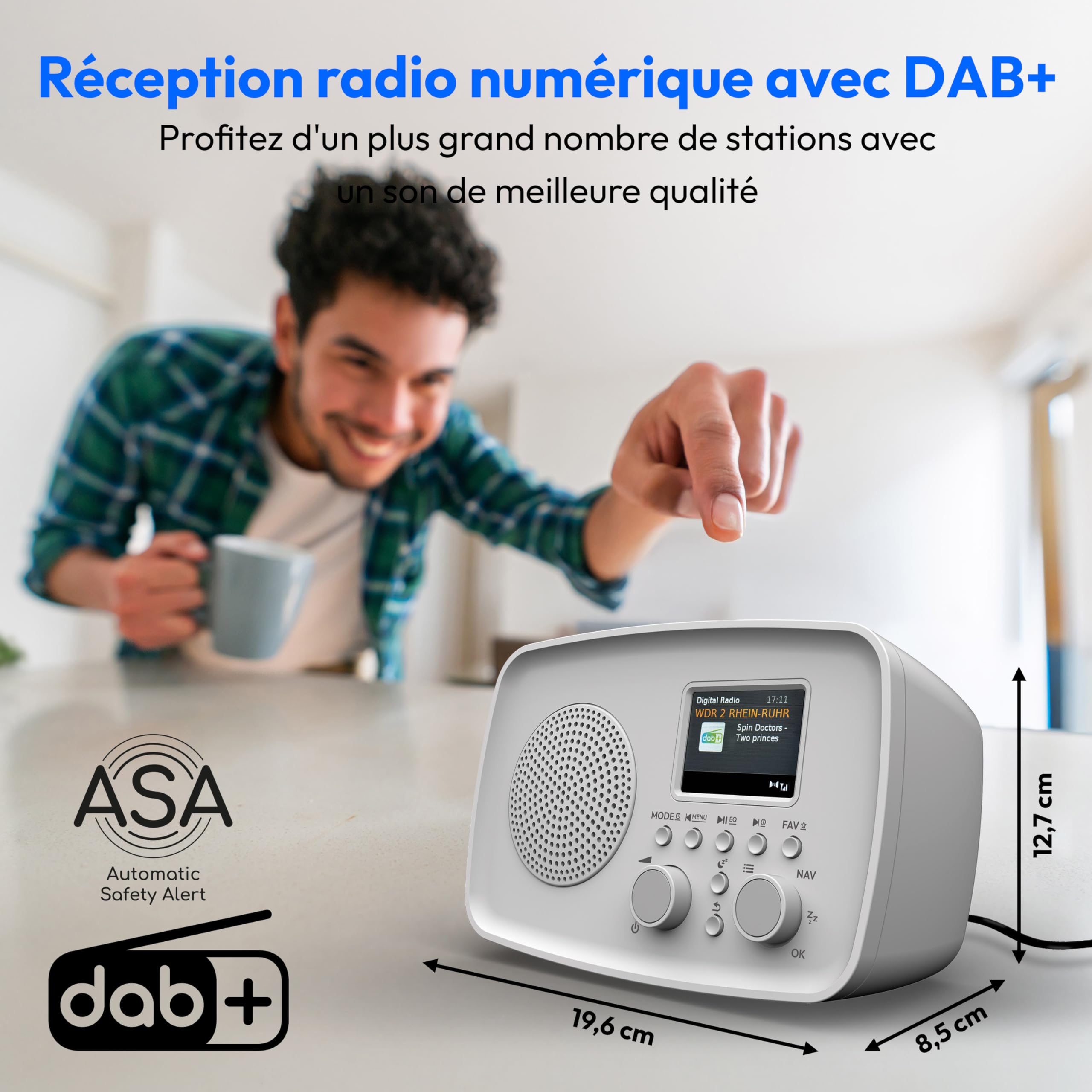 MEDION Radio Dab+ avec Bluetooth DRE-1 (Dab Plus, Radio FM, Protection Anti-Gouttes, antenne télescopique, réveil, Fonction Snooze, variateur d’Affichage, système d’Alerte d’Urgence ASA), Gris