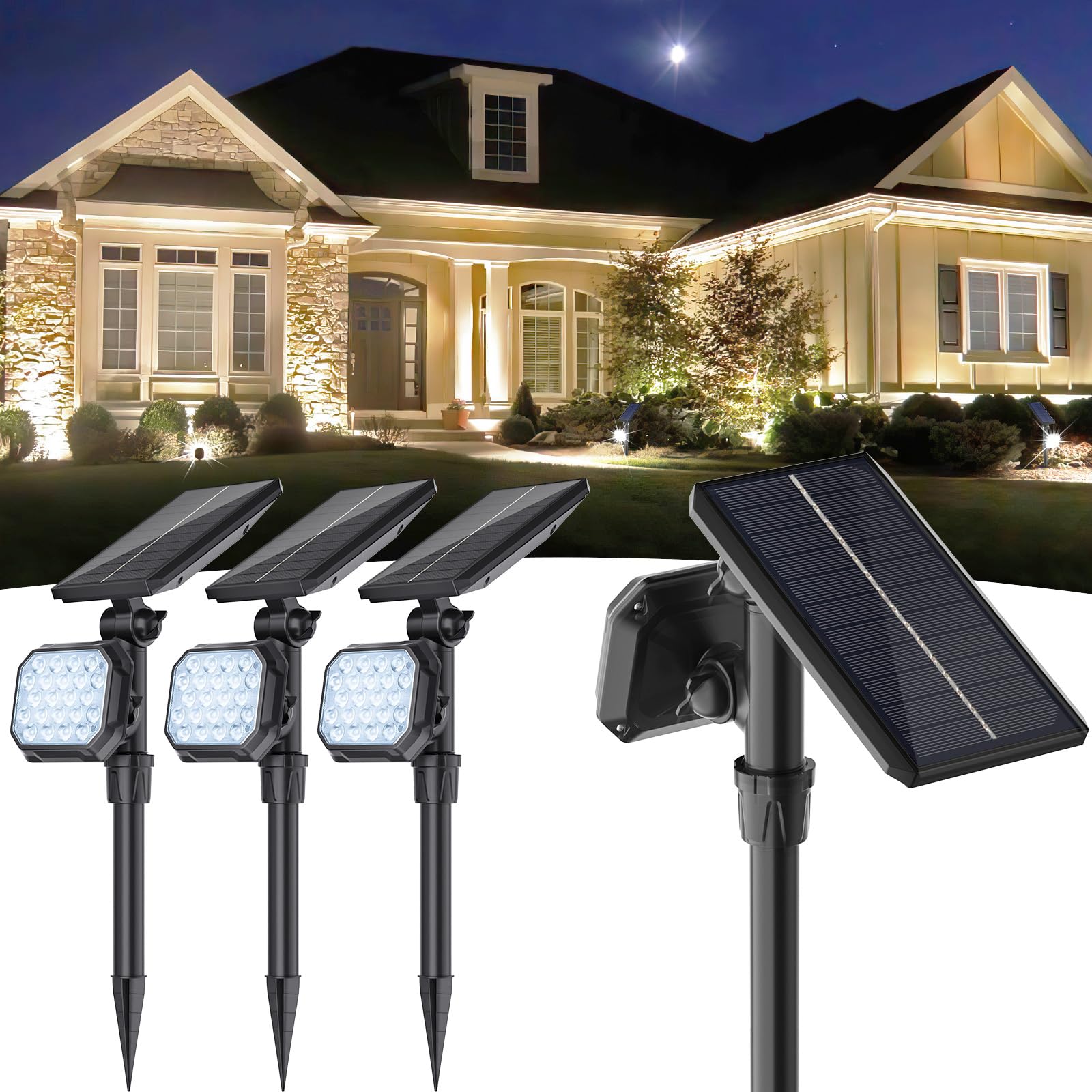 JSOT Solar Spotlights Outdoor 22 LED Waterproof Landscape Spot Light Auto On/Off Flood Lamp for Garden Yard Patio Lawn Garage Driveway