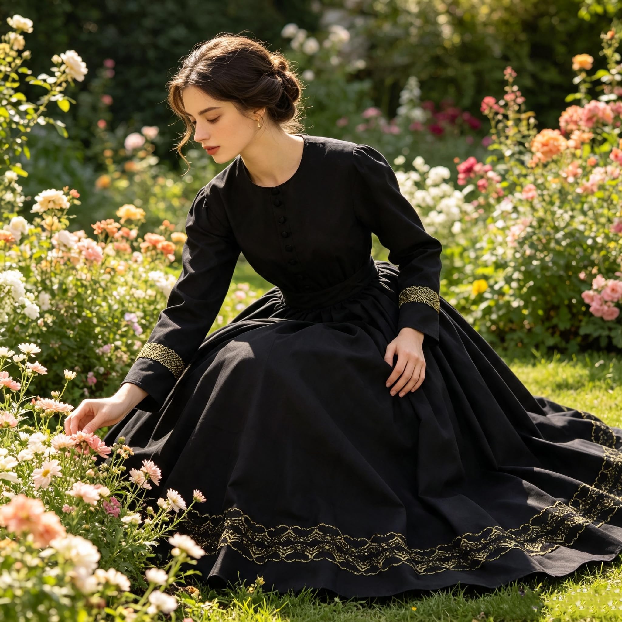 GRACEART Medievale 1860 Femme Renaissance Robe Victorienne Robe Gothique Longue Deguisement MéDieval Cosplay Medieval Vintage Jupe Retro Robe