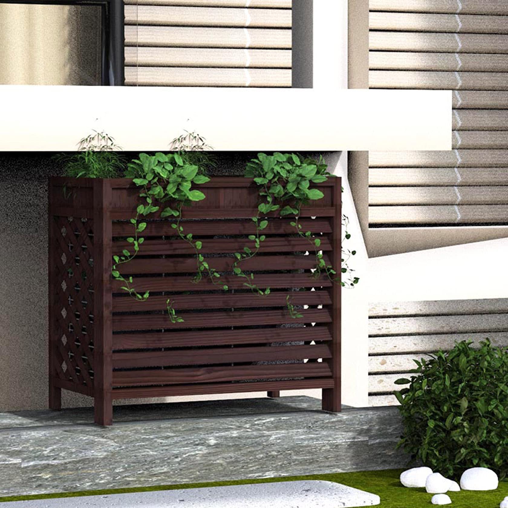 Drewniany stojak na klimatyzator na zewnątrz i osłona z litego drewna schronienie i stojak na kwiaty (dł. 88 cm / dł. 111 cm / dł. 101 cm) stylowa ochrona dla jednostek