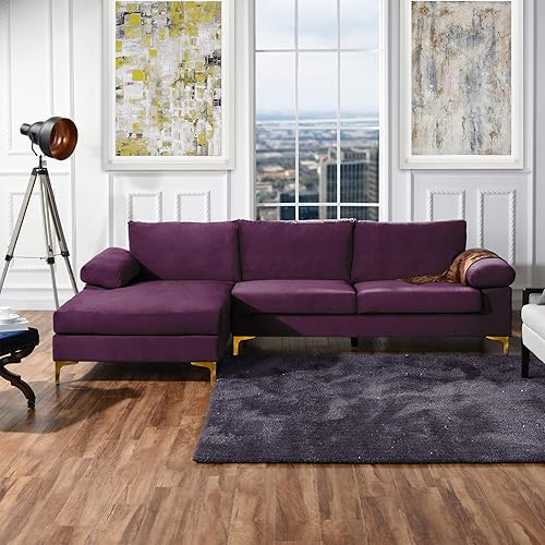 Miniatura 252 de Sofá modular moderno en forma de L, con diván extra ancho y patas doradas Gris,Negro -,Verde,Naranja,Gris oscuro,marino,Púrpura