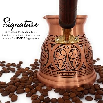 DEDE Copper - IST Serisi (XLarge-16,9 floz) - Ahşap Saplı En Kalın Katı Bakır Oyma Türk Yunan Arap Kahve Demliği, Ocak Üstü Kahve Makinesi Cezve, Jezve, Jazz Cazzve, Ibrik, Briki (Mat)