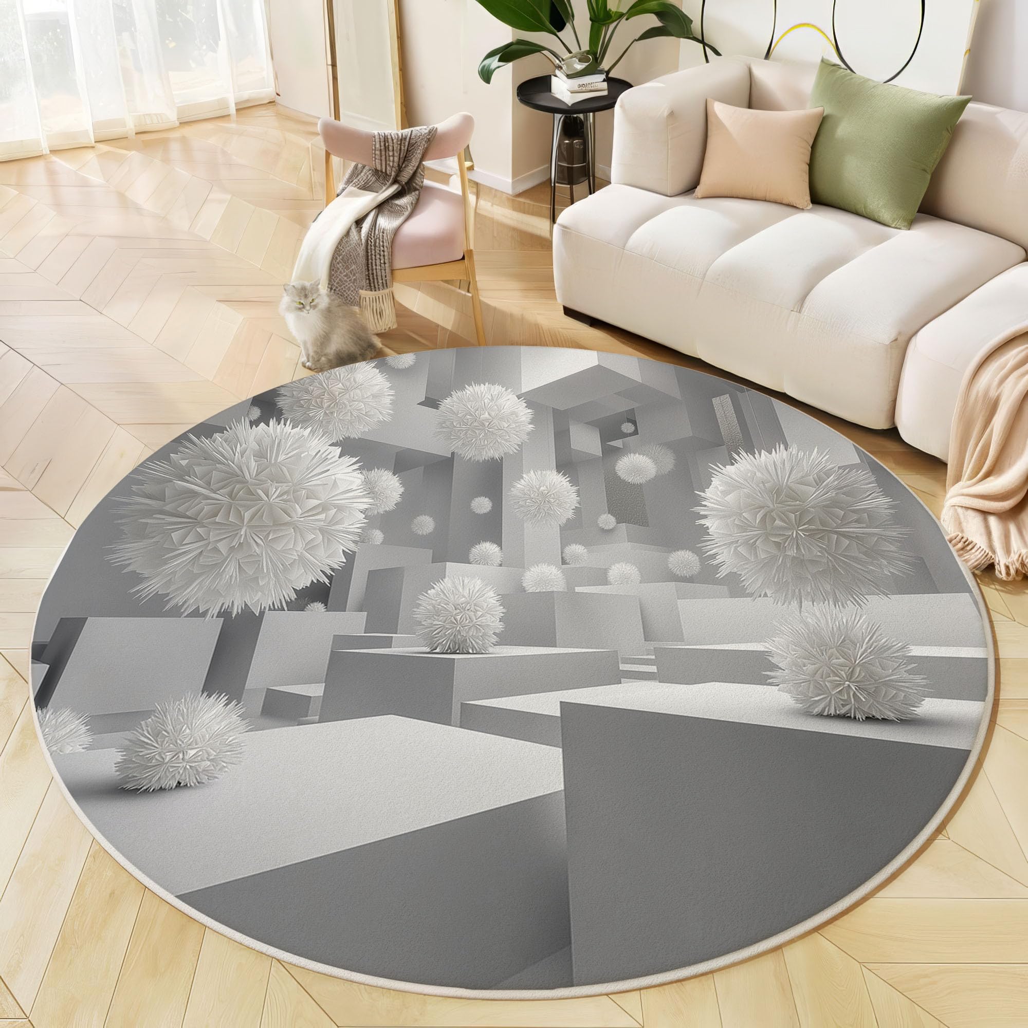 Tapis salon rond 160 cm pour chambre d'enfant sécurisée et design 3D