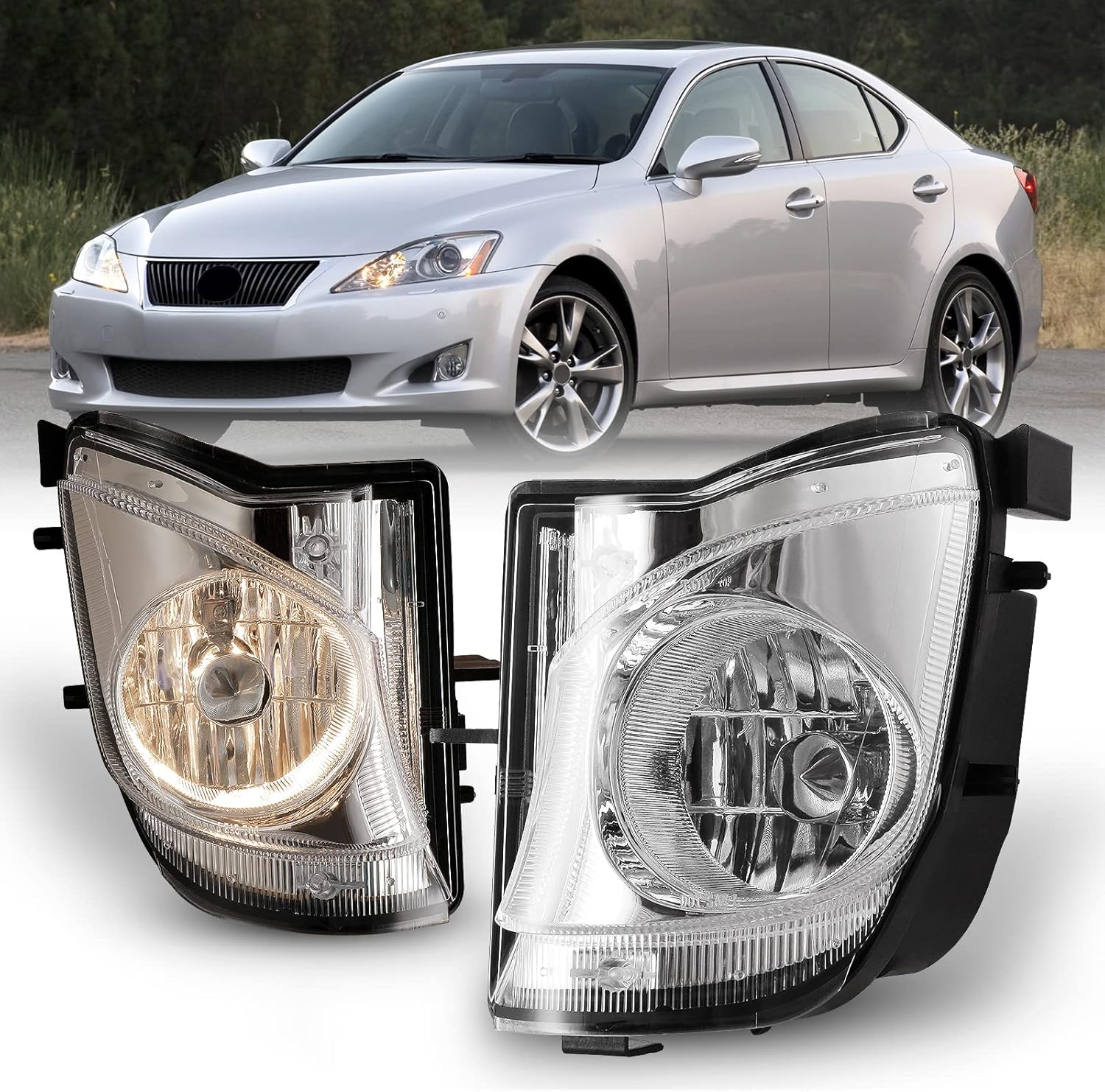 AUTOWIKI Fog Lights Lamps For 2006-2010 Lexus IS250, IS350 Fog Light Assembly 2PCS OEM Replacement Fog Lamps
