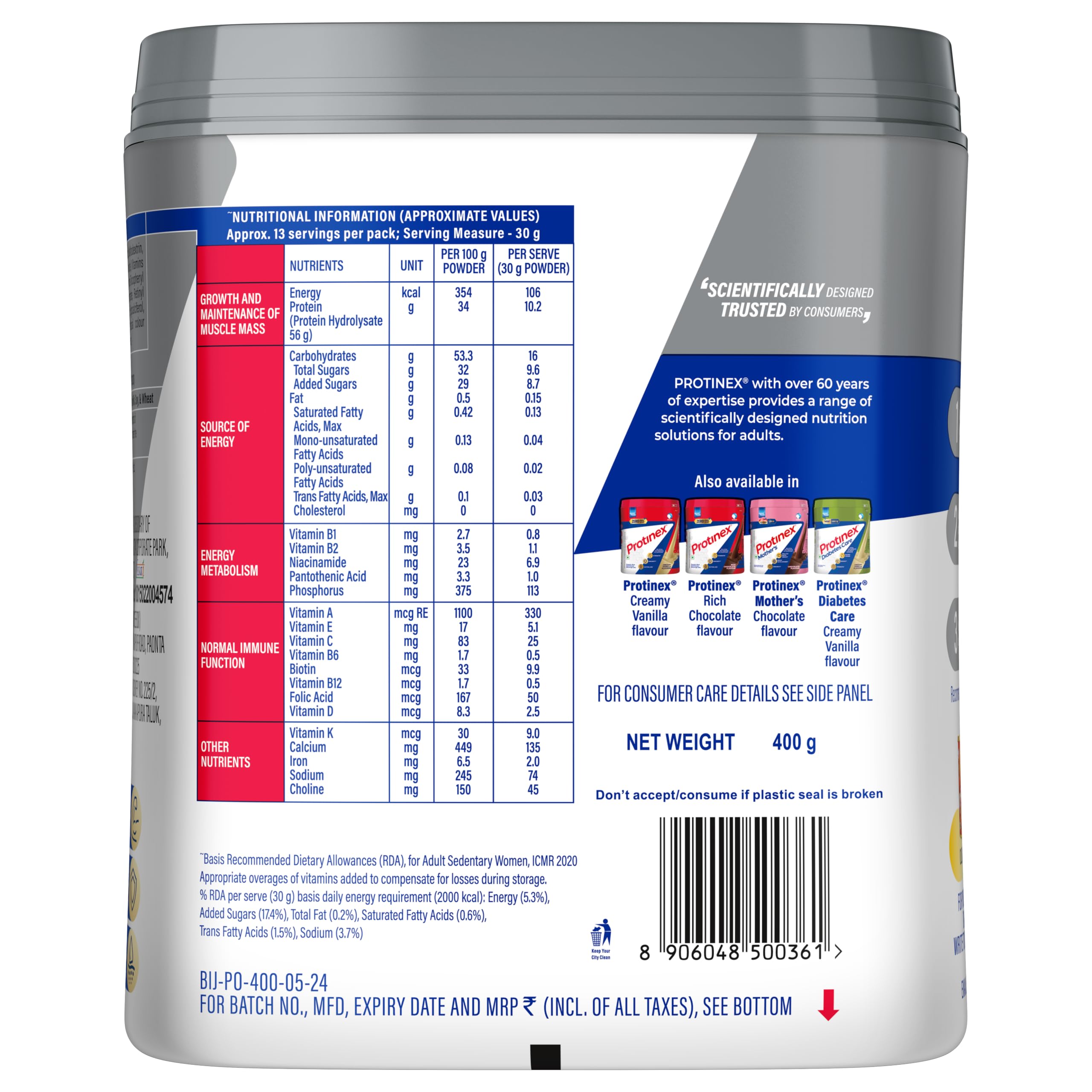 Protinex Nutritional Protein Rich Mix For Adults-(Original, 400 Gms, Jar) With Vital Nutrients To Support Faster Absorbation & Immunity Powder 1