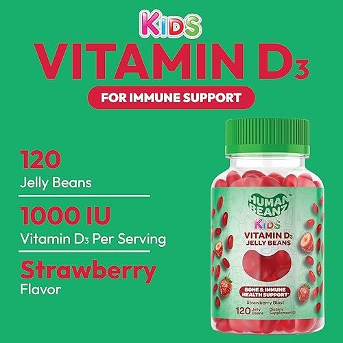 Miniatura 2 de Human Beanz Gomitas de gelatina de vitamina D3 para niños salud ósea e inmunidad 2000 UI de vitamina D suplementos vegetarianos nutricionales 120