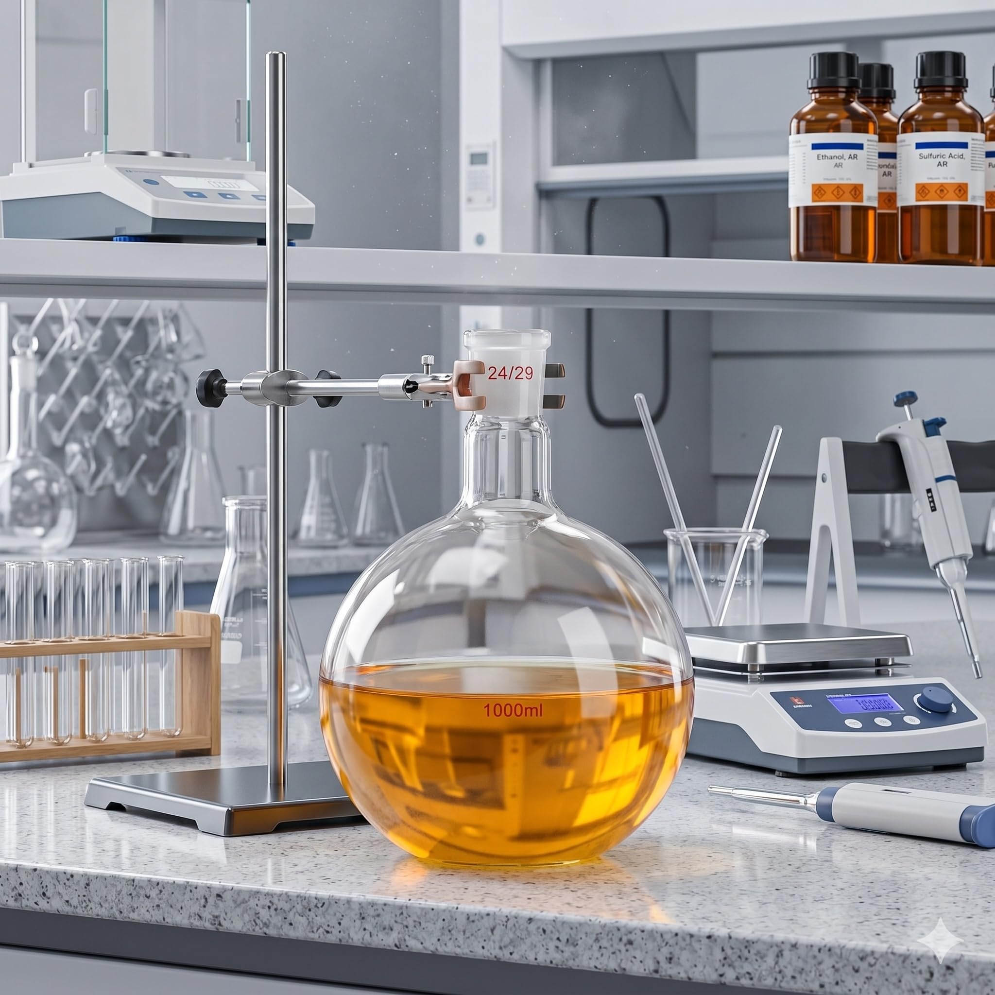 VIDOO Kolba Okrągłodenna Płaskodenna z Jedną Szyjką, ze Szkła Borokrzemowego 3.3, Laboratoryjna Kolba do Ogrzewania, 10000ml z 29# Szlifami