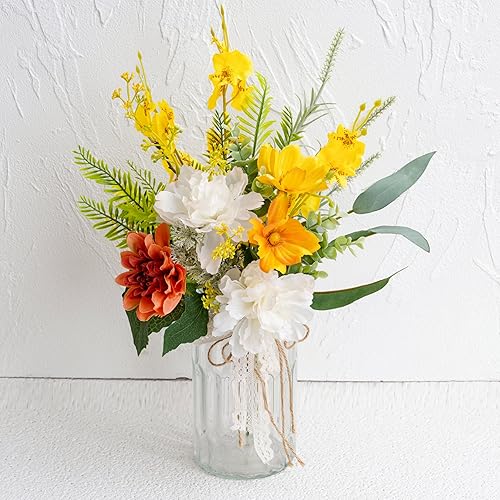 Miniatura 8 de LUEUR Flores de rosas artificiales en jarrón para decoración del hogar, ramo de hortensias de rosas rosas de seda con maceta, arreglo de dalia de