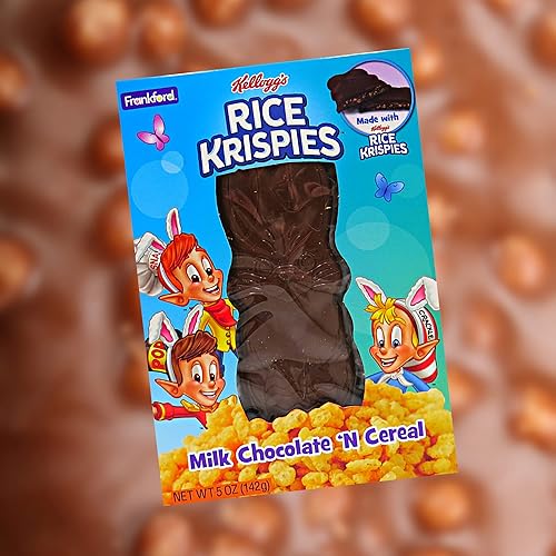 Miniatura 4 de Rice Krispies - Barra de caramelo de Pascua en forma de conejo, barra de chocolate con leche y cereales de conejo sólido, relleno de cesta para