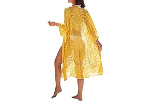 Yellow Cover Up: Womens Bathing Suit Cover Up 3/4 Sleeve Mesh