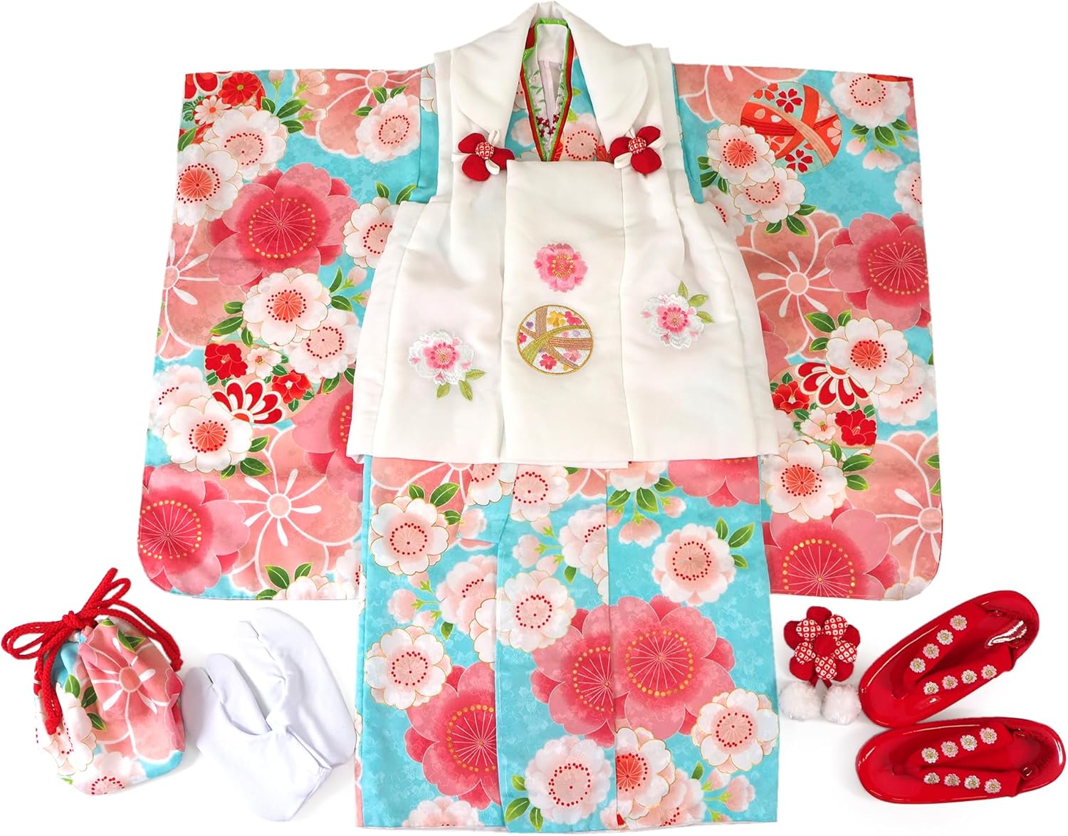 506ag66◎七五三 七歳 女児 セミアンティーク 着物&袋帯 総柄