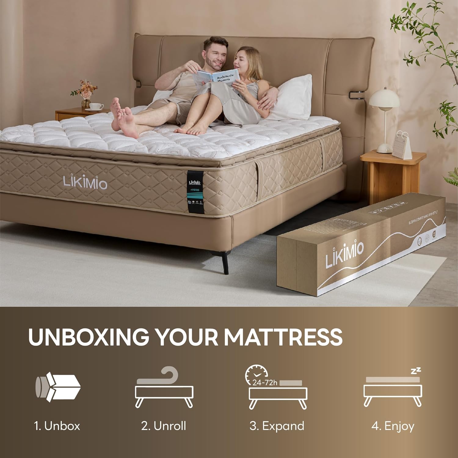 LIKIMIO Full Size Mattress Medium Firm, USA Made, 12 Inch Hybrid Mattress in a Box, Gel Memory Foam, Fiberglass Free, Individual Pocket Springs for Pressure Relief, CertiPUR-US Certified