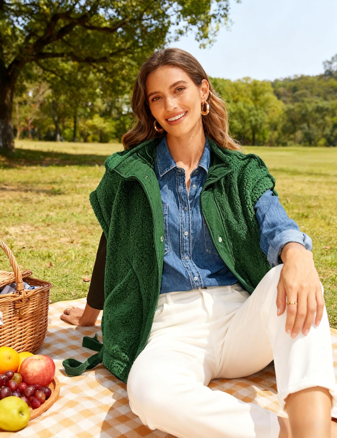 Women's Fuzzy Sherpa Fleece Vest Oversized Warm Button Down Sleeveless Outwear with Pockets - Image 6