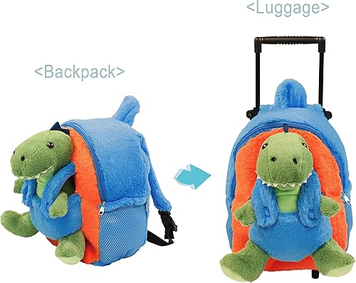 Miniatura 2 de Funday Mochila de dinosaurio para niños con ruedas extraíbles, mochila de equipaje para niños pequeños con dinosaurio de juguete de peluche