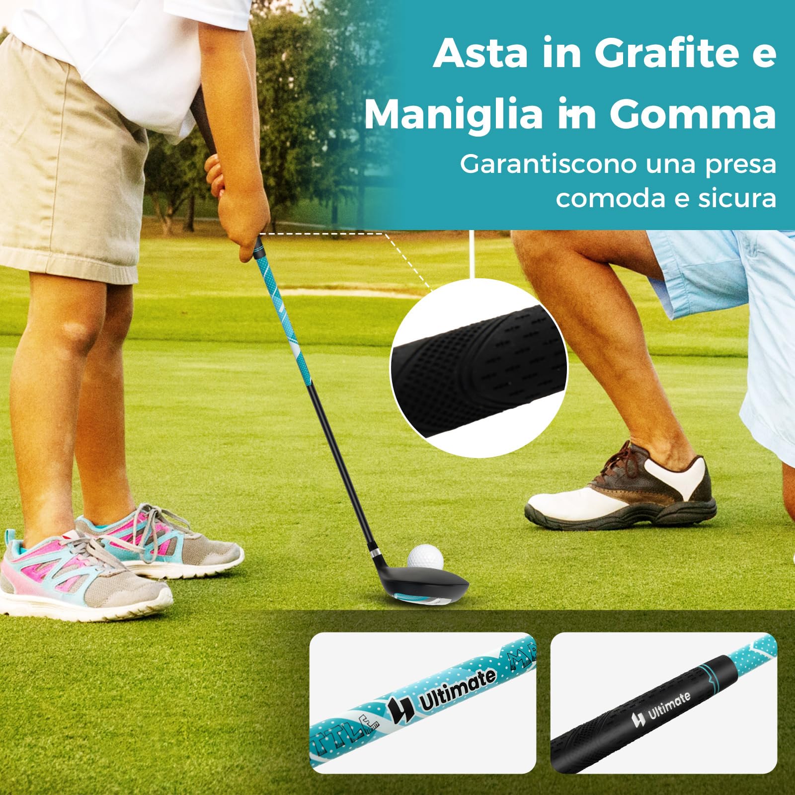 COSTWAY Set di Mazze da Golf per Bambini 8-10 Anni, Set Allenamento Golf con Sacca da Golf, Fodera Impermeabile, Driver 1, Ferro 7, Ferro S e Putter per Bambini e Bambine, Destrorso