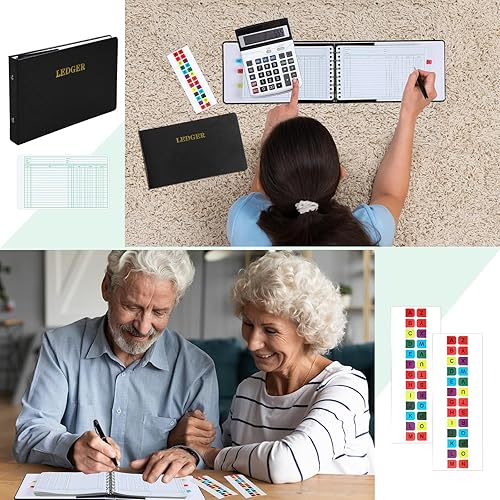 Miniatura 4 de Skyygemm Carpeta de anillas con 200 hojas de libro mayor de 5 x 8.5 pulgadas, pestañas pequeñas de índice para contabilidad, negocios con columnas