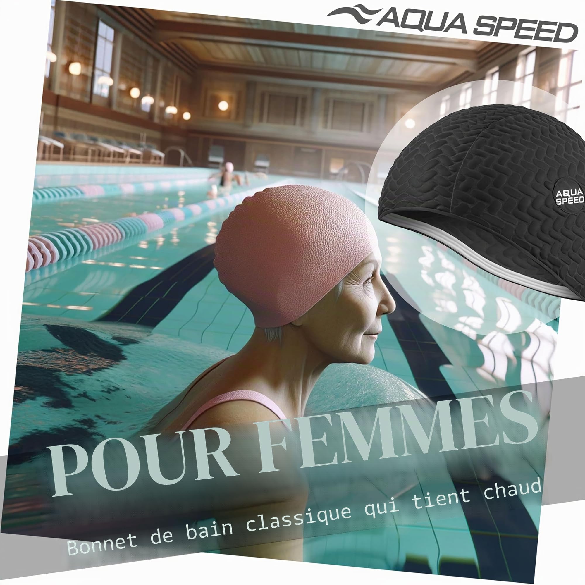 Aqua Speed Swim Cap | Bonnet de Bain | Sports | entraînement | Natation | Cheveux Longs | Latex | Bombastic Tic-Tac