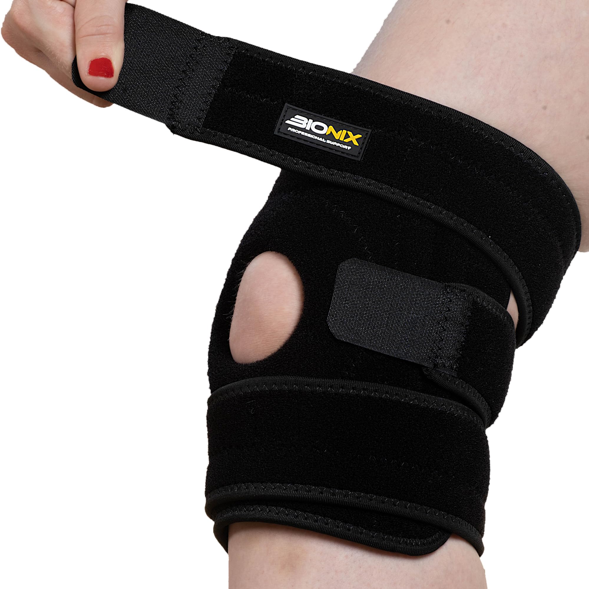 Bionix Knee Support Brace for Men & Women – Adjustable Open Patella Stabiliser for Arthritis Relief,Meniscus Tear,Sports Injury & Joint Pain - Non-Slip Knee Support with 3 Straps for Active Lifestyle