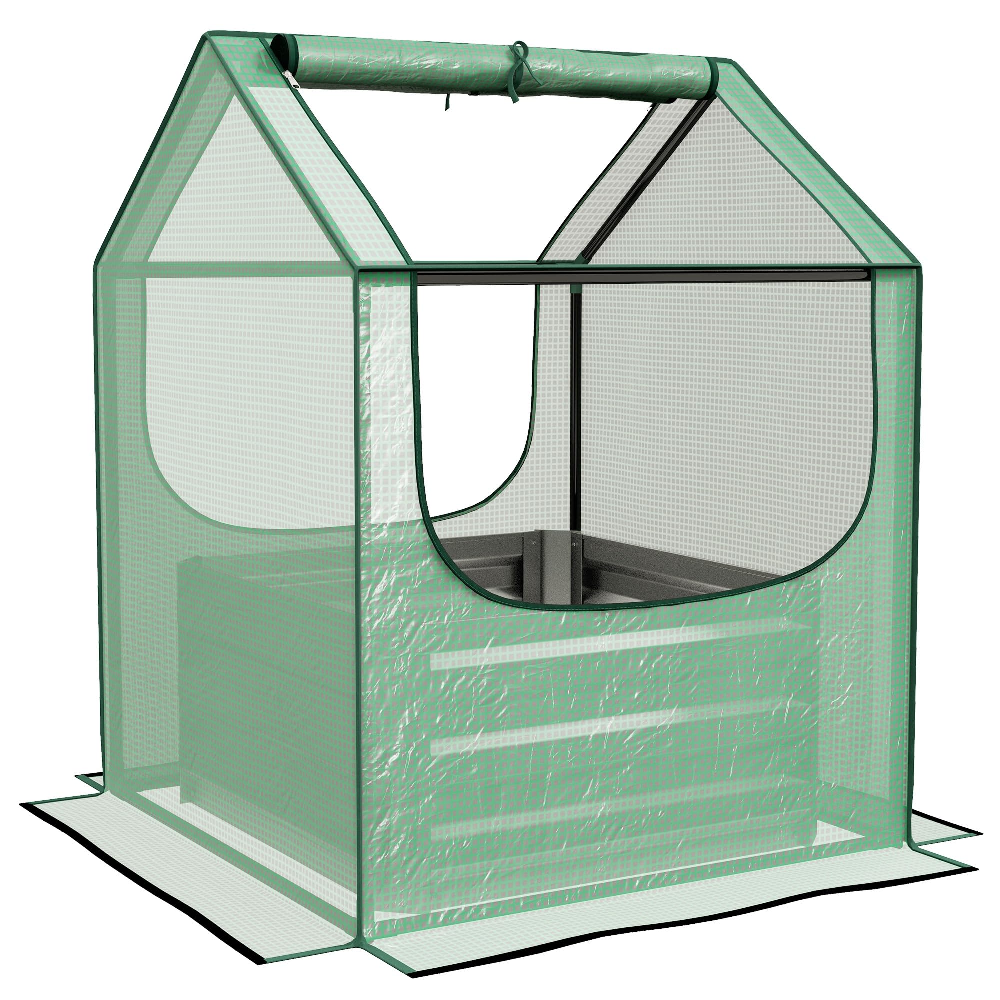 Outsunny Raised Garden Bed Planter Box with Greenhouse - Green