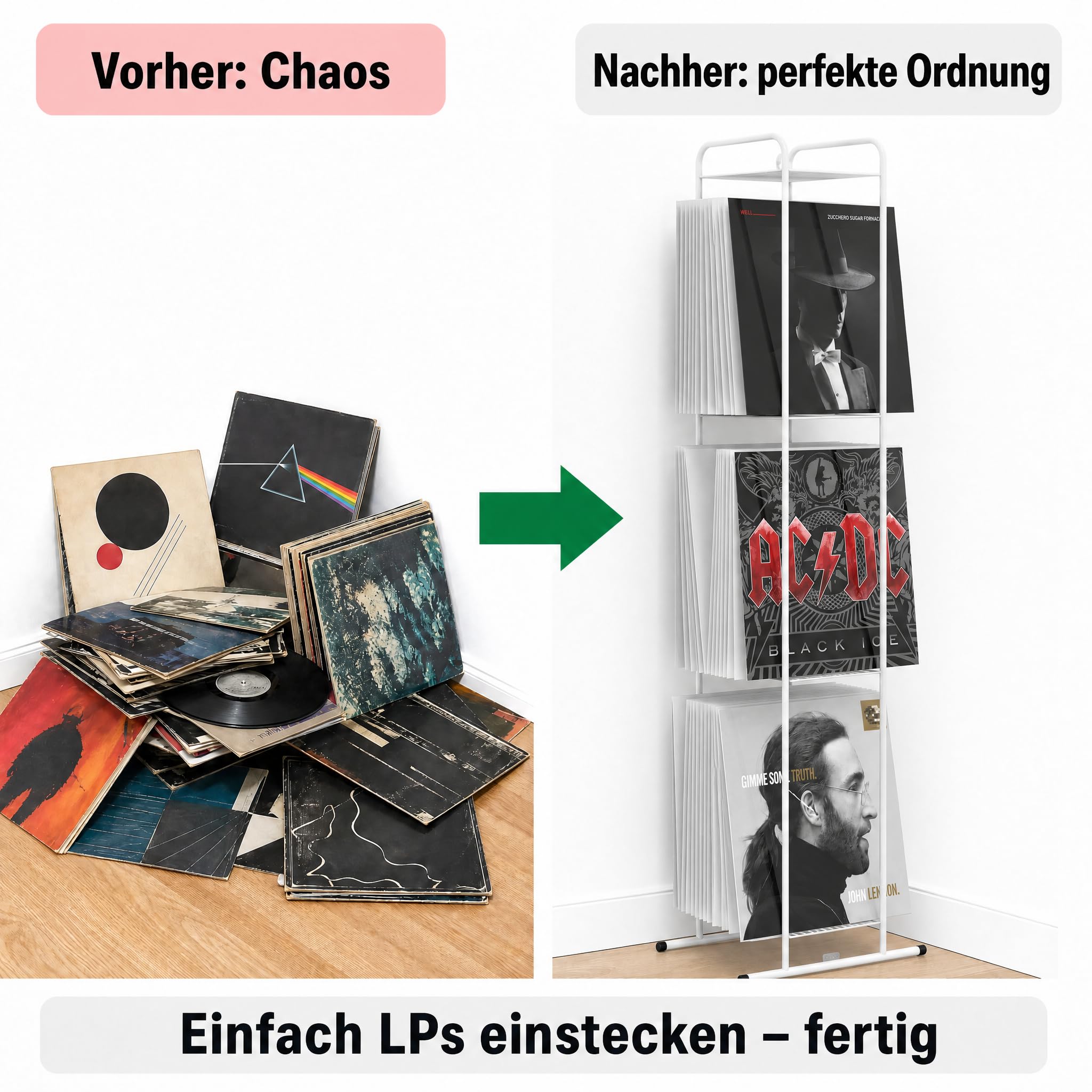 Zomo VS-Rack Vinya 150 Schallplattenständer – 300 x 190 x 1155 mm - Weiß - 3 Ebenen Vinylregal aus Stahl – Design LP Standregal für bis zu 150 Schallplatten