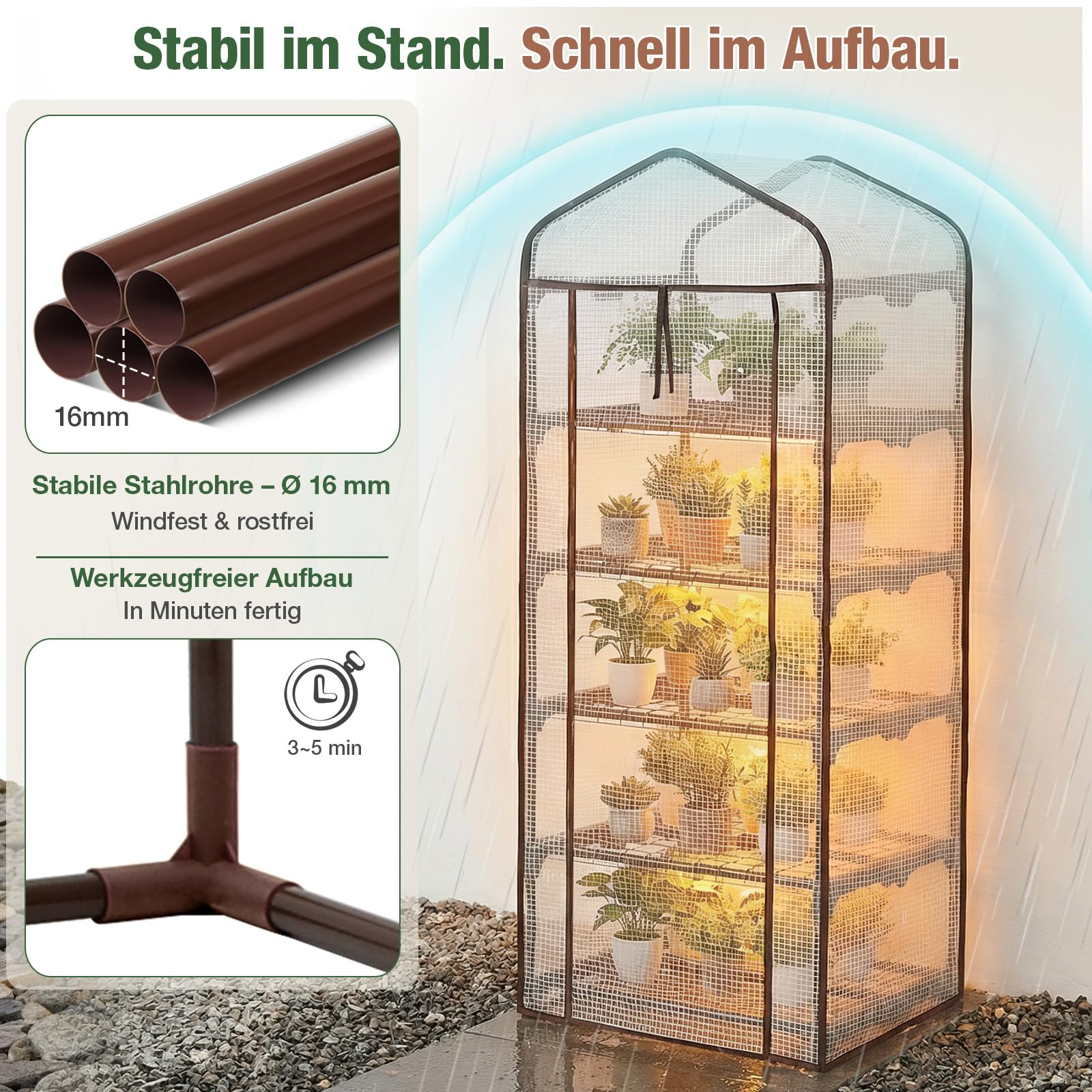 Sekey Mini Tomatengewächshaus 5 Etagen, Foliengewächshaus, Gewächshaus klein Balkon Winterfest - für Indoor & Outdoor Tomatenhaus mit herausnehmbaren Ebenen für Flexible Pflanzhöhe