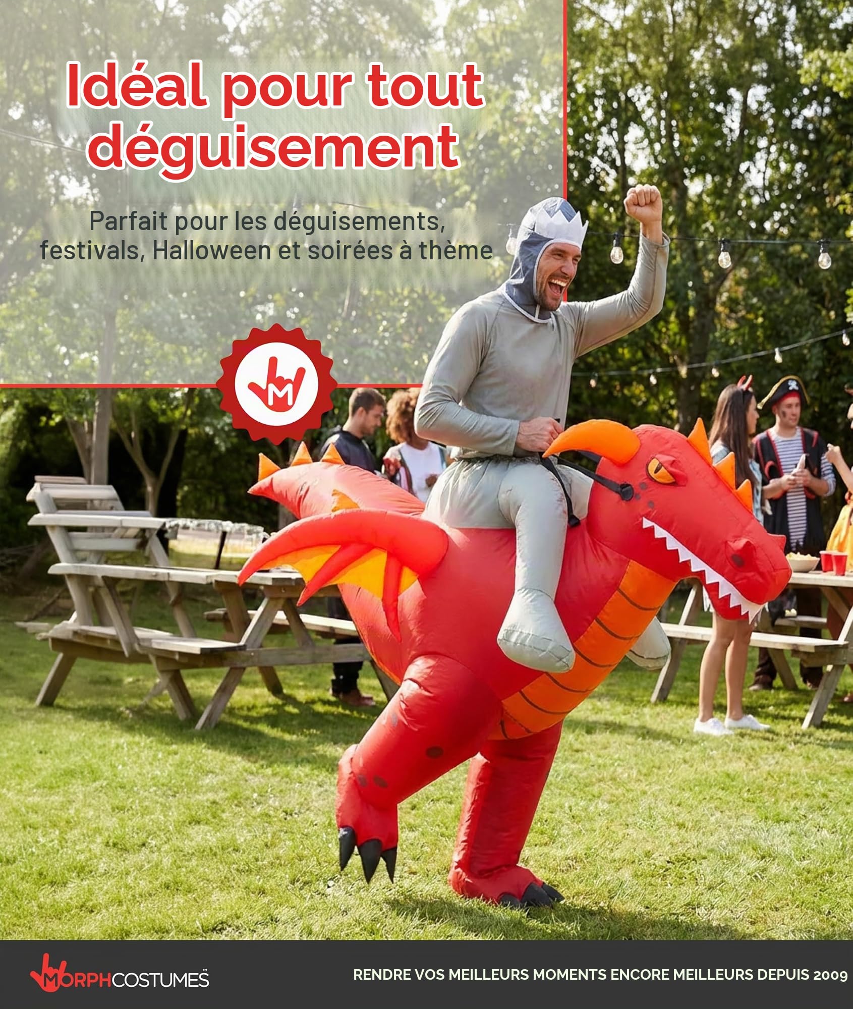 Morph Deguisement Dragon Gonflable Homme, Costume Halloween Rouge