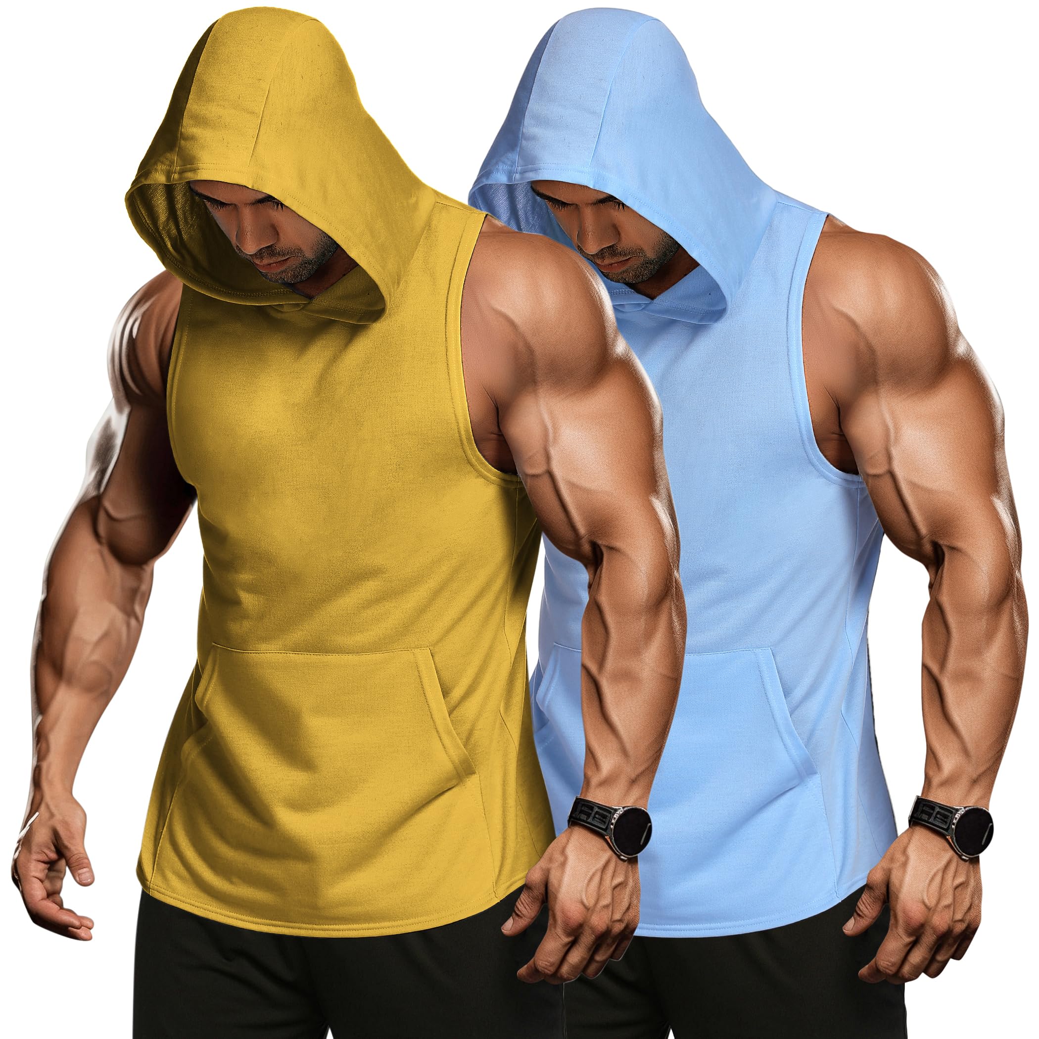 COOFANDYMen's 2 Pack Workout Hooded Tank Tops Bodybuilding Muscle Cut Off T Shirt Sleeveless Gym Hoodies